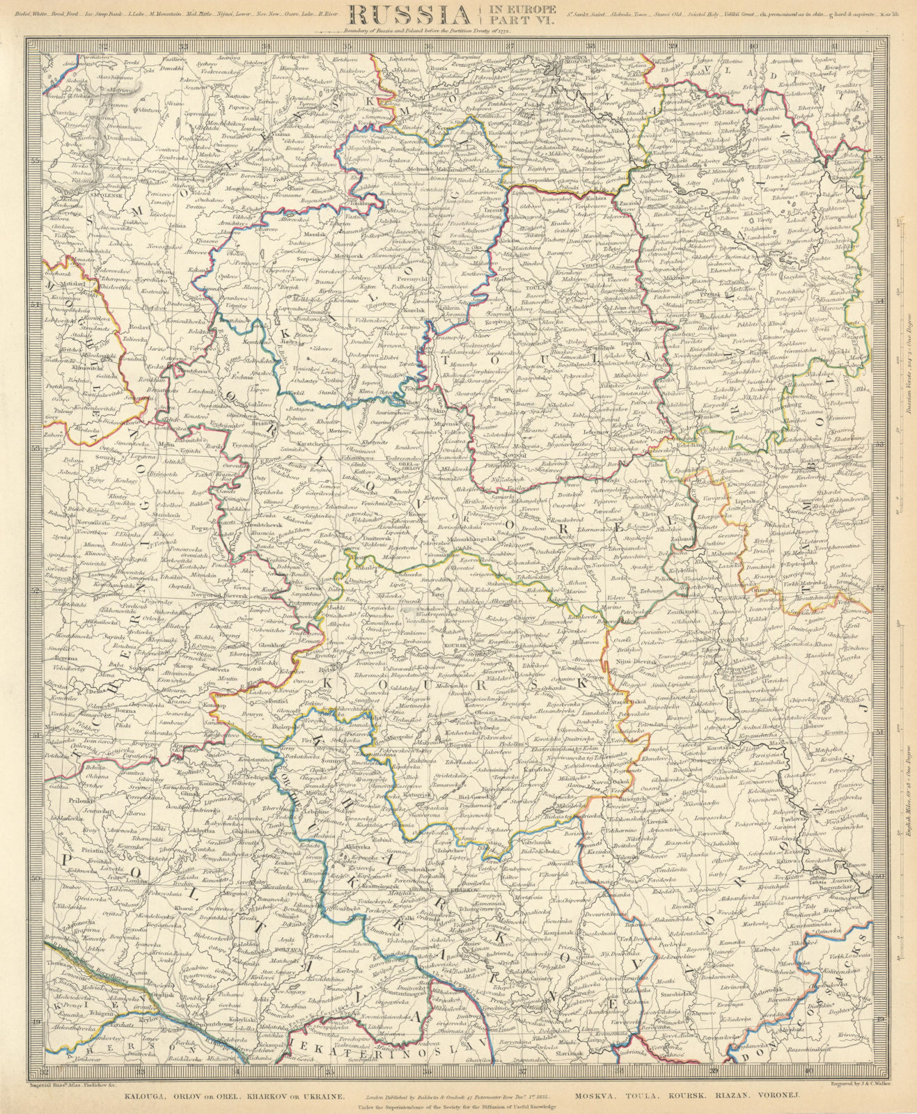 Associate Product RUSSIA.Kalouga Kharkiv Ukraine Moskva Toula Kursk Riazan Voronej.SDUK 1844 map