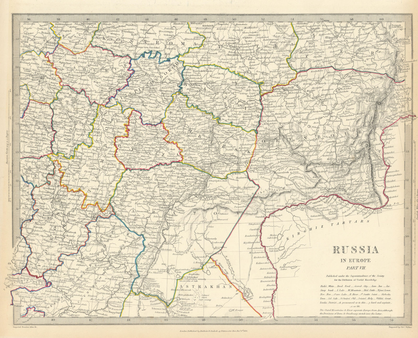 RUSSIA.Astrakhan Kostroma Viatra Perm Penza Saratov Kazan Tambor.SDUK 1844 map