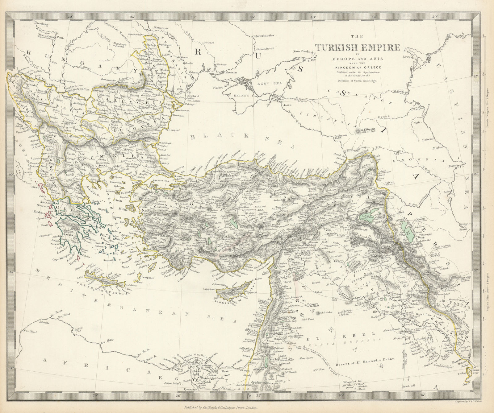 OTTOMAN EMPIRE in Europe & Asia. Greece. British Ionian Islands. SDUK 1844 map