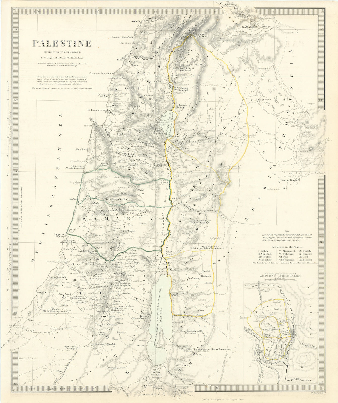 PALESTINE. in the time of Our Saviour Jesus; Ancient Jerusalem. SDUK 1844 map