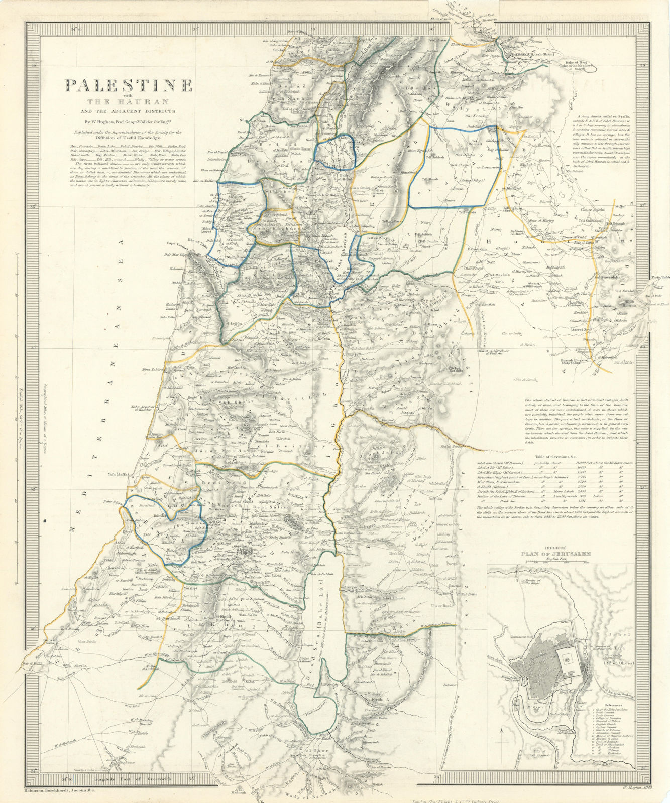 PALESTINE. Hauran. Israel Jordan Syria Lebanon. Jerusalem plan. SDUK 1844 map
