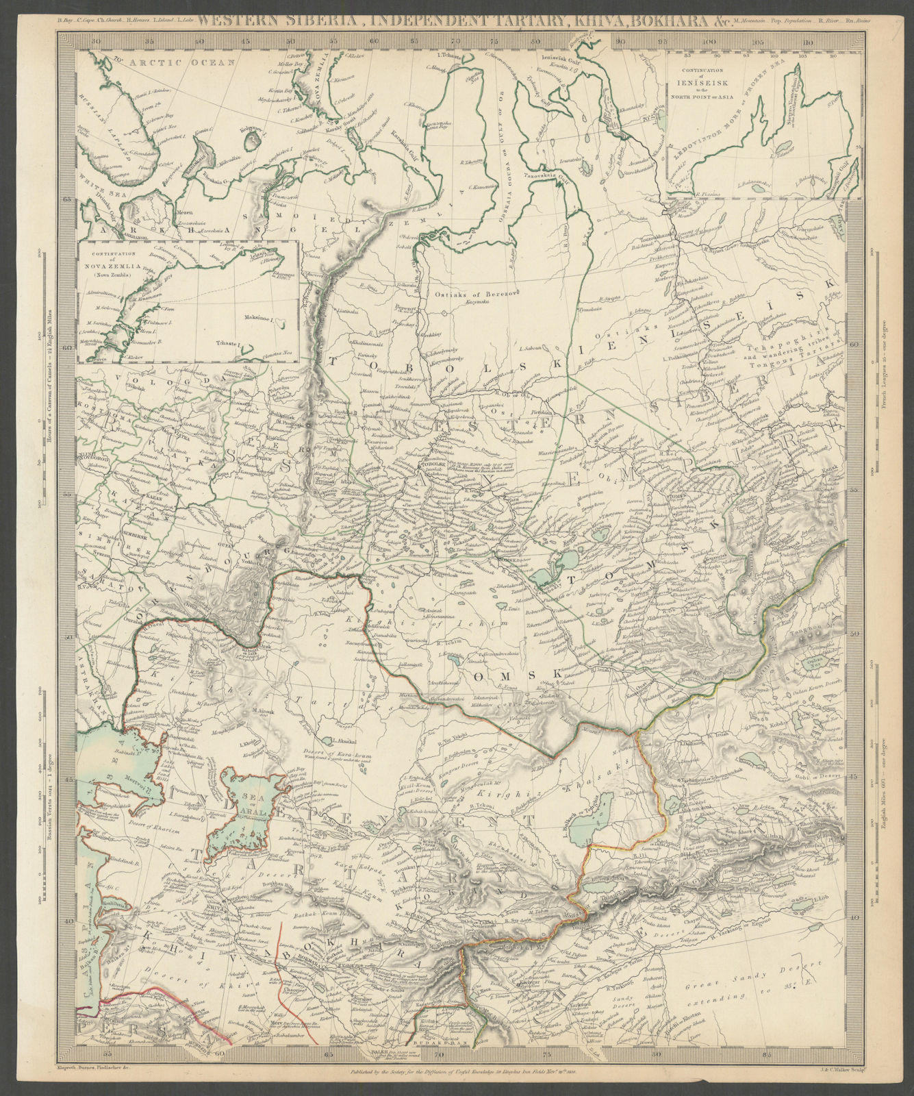 CENTRAL ASIA.Western Siberia, Khiva Bukhara. Independent Tartary.SDUK 1844 map