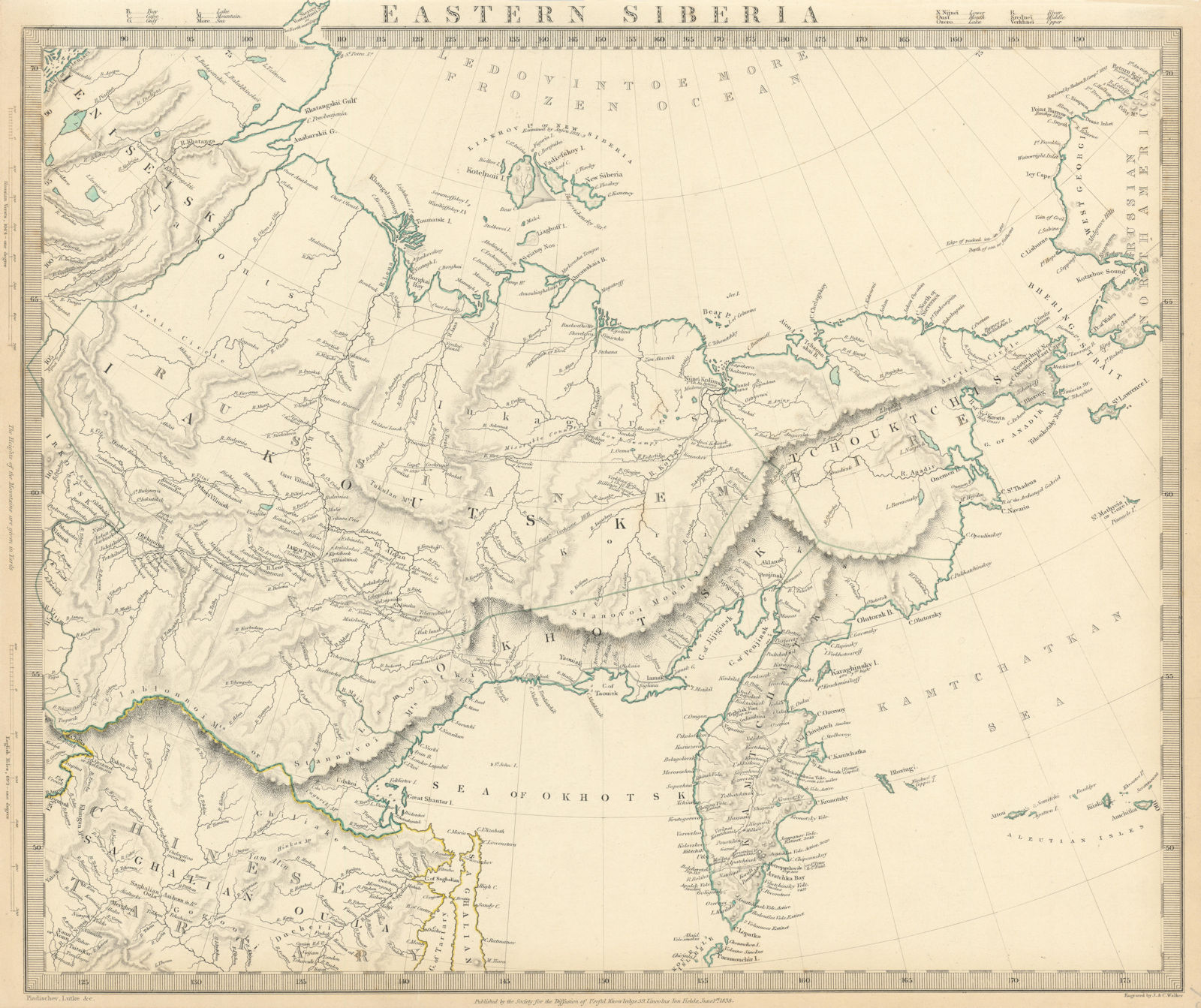 EASTERN SIBERIA. Kamtchatka Yakutia Chukotka Khabarovsk. Russia. SDUK 1844 map