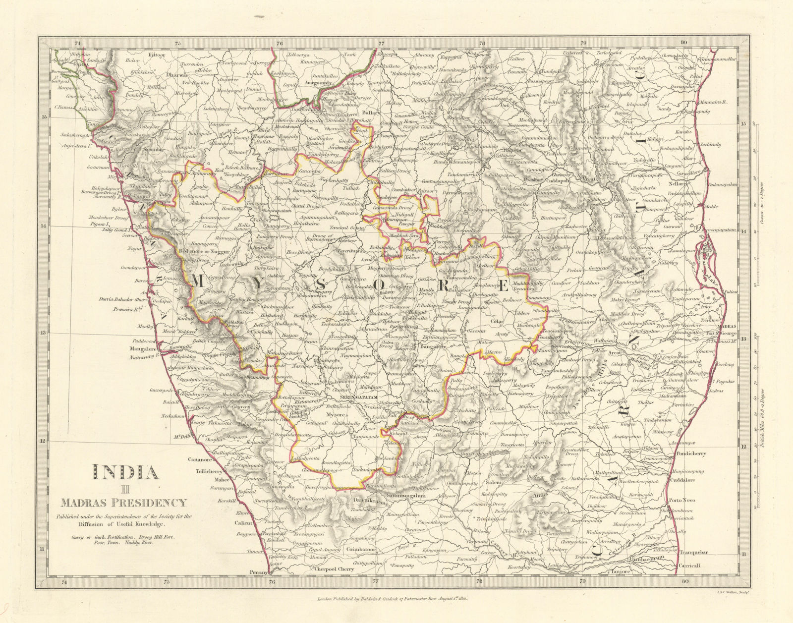 INDIA SOUTH.Madras (Chennai) Presidency & Mysore.Canara Carnatic.SDUK 1844 map