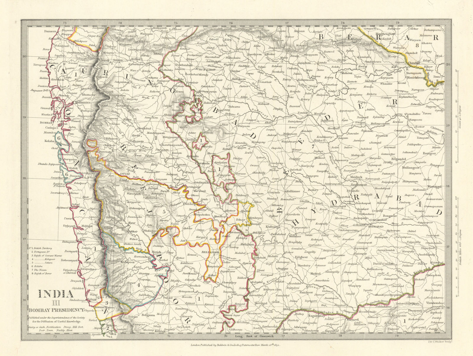 BOMBAY (MUMBAI) PRESIDENCY AND HYDERABAD. Aurangabad; Bijapur. SDUK 1844 map