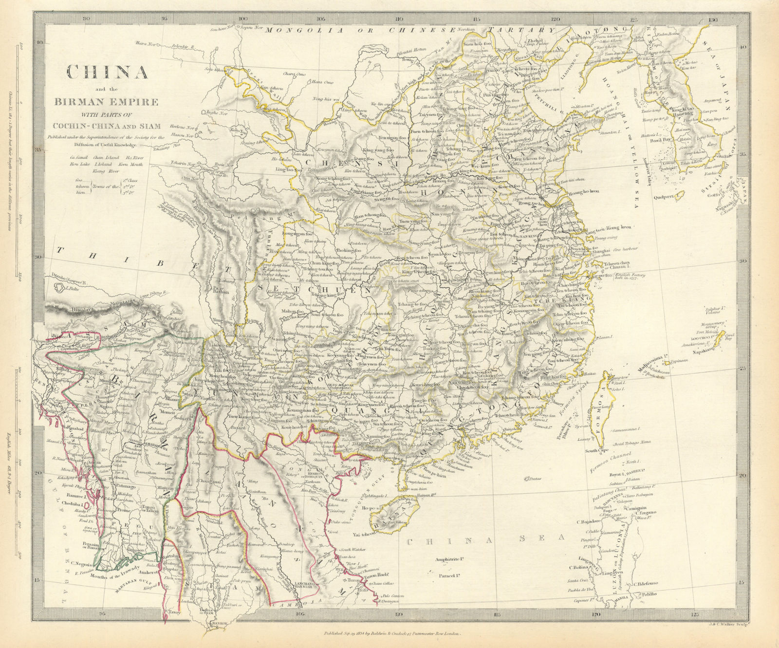 CHINA & BIRMAN EMPIRE. Burma Cochinchina Siam (Thailand) Korea. SDUK 1844 map