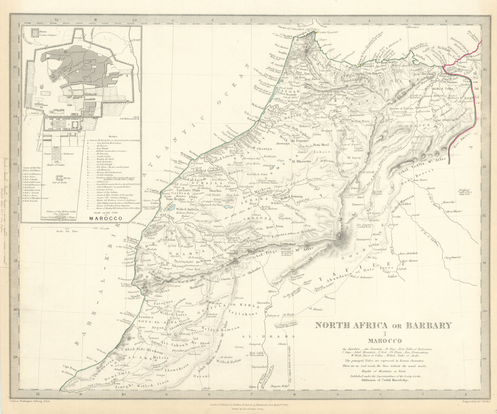 MOROCCO 'North Africa or Barbary' Marocco. Marrakech town plan. SDUK 1844 map