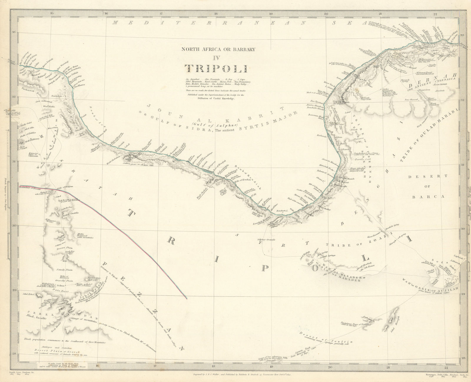 LIBYA.GULF OF SIDRA SIRTE. North Africa or Barbary.Tripoli Fezzan.SDUK 1844 map