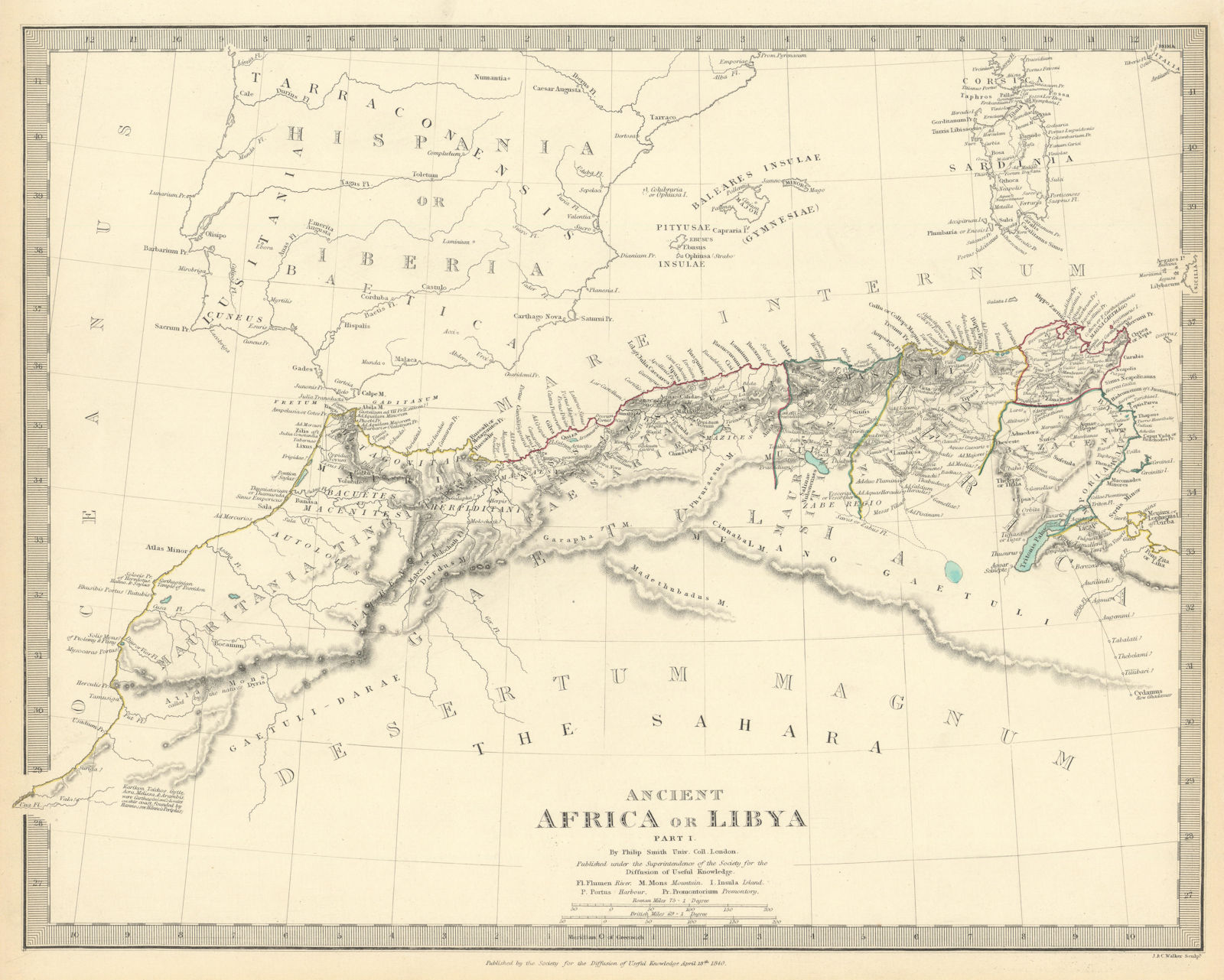 ANCIENT NORTH AFRICA.Mauritania Byzacium.Morocco Algeria Tunisia.SDUK 1844 map