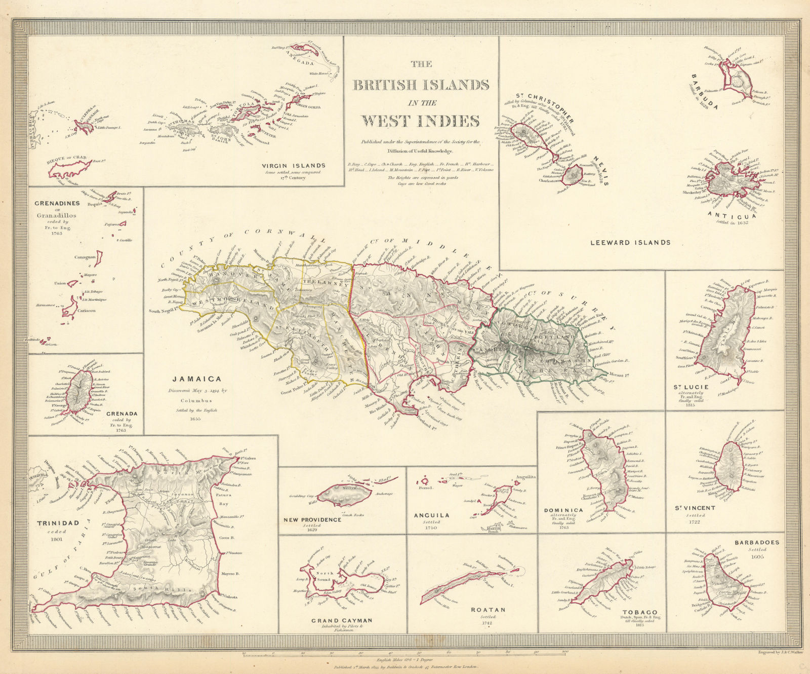 BRITISH WEST INDIES. Jamaica Antilles Virgin Cayman Islands. SDUK 1844 old map