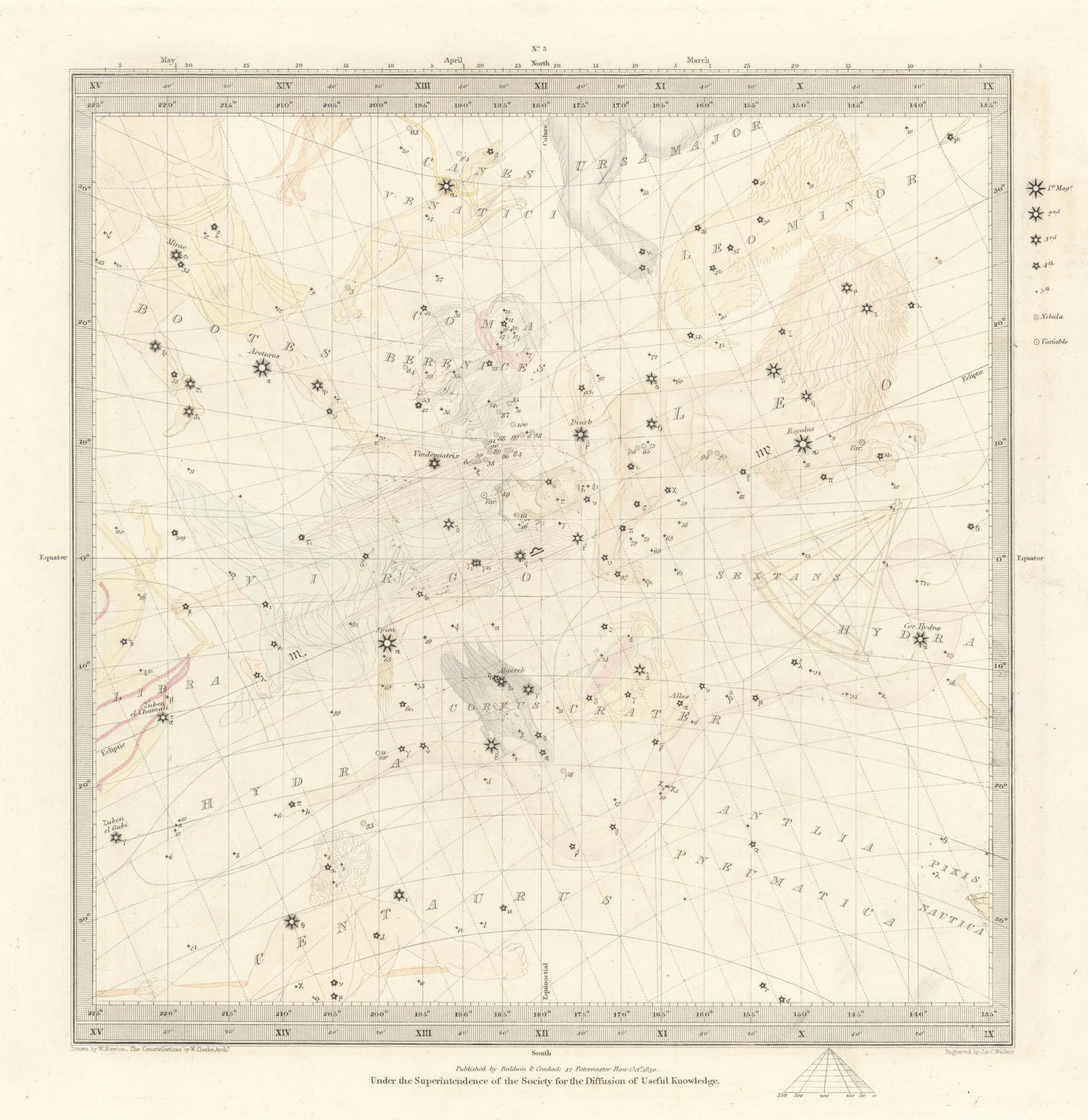 ASTRONOMY CELESTIAL. Star map. Star chart, III. Autumnal Equinox. SDUK 1847
