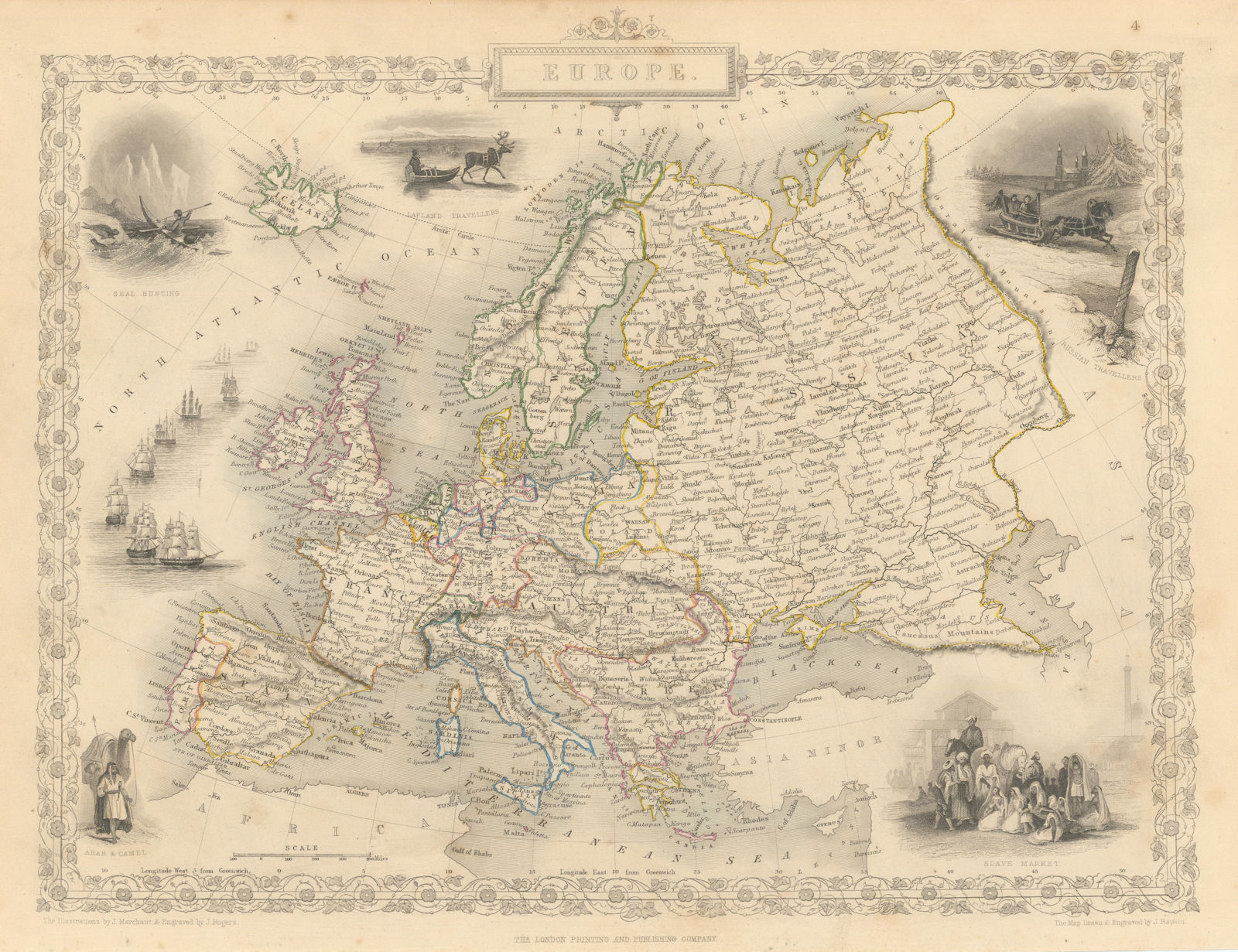 EUROPE. Austrian Empire Prussia Poland. Slave market pic. RAPKIN/TALLIS 1851 map
