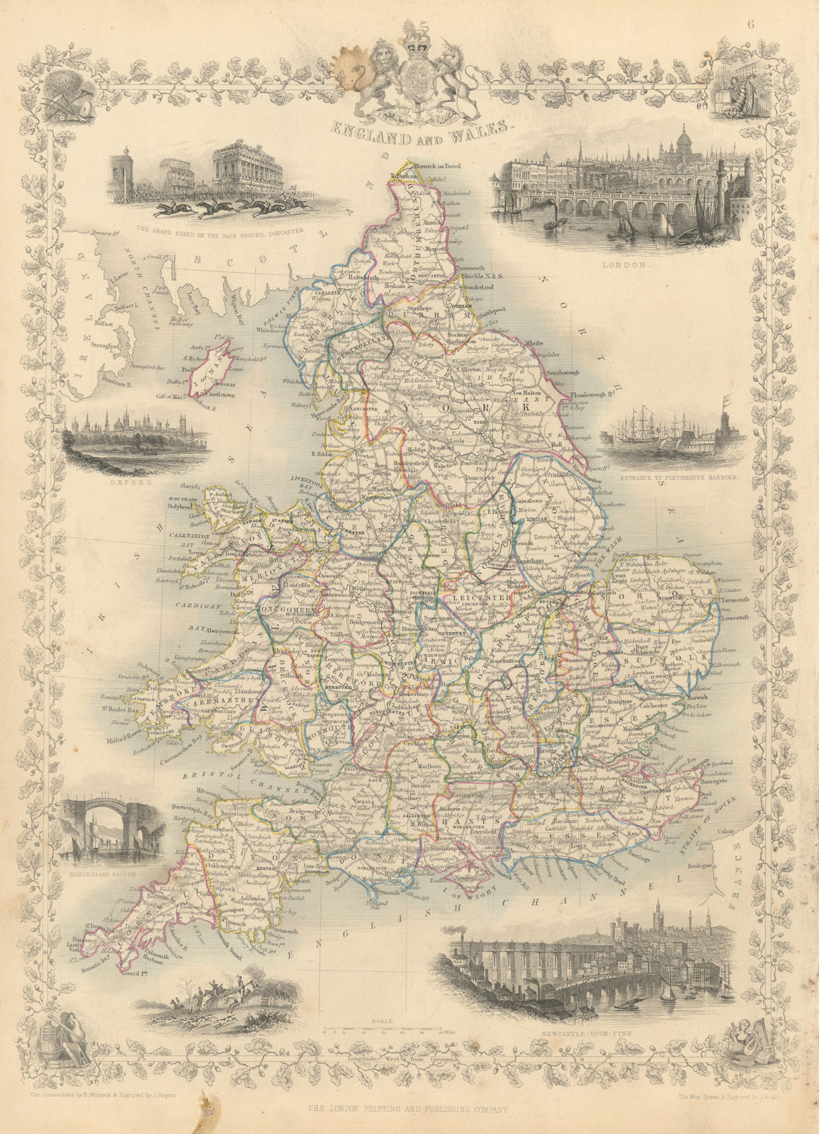 ENGLAND & WALES. London Newcastle Doncaster races views. RAPKIN/TALLIS 1851 map