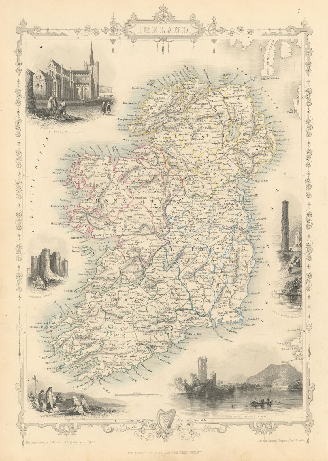 IRELAND. St Patrick's Dublin Killarney round tower views. RAPKIN/TALLIS 1851 map