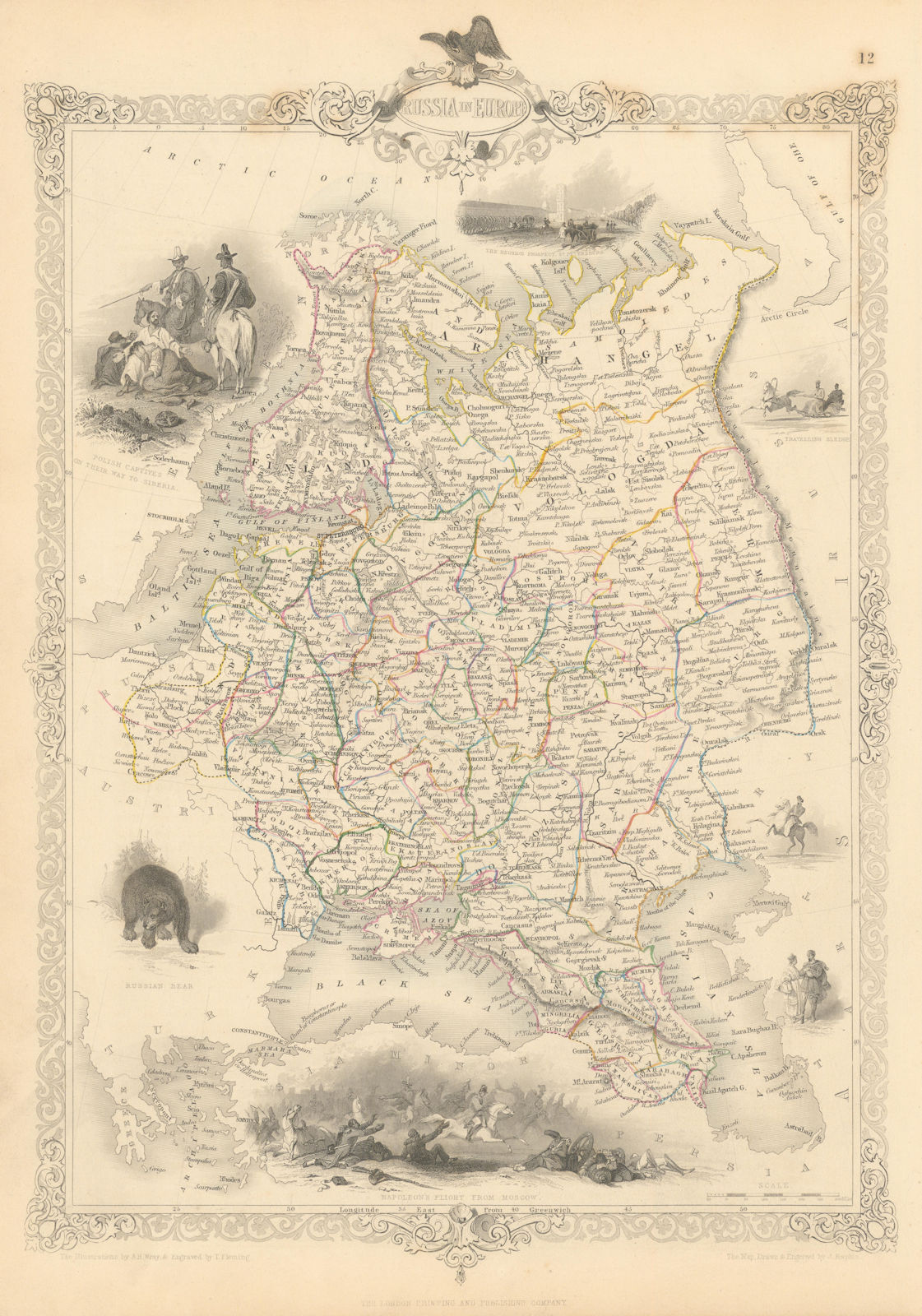RUSSIA IN EUROPE. Oblasts.Ukraine Baltics Finland Poland. RAPKIN/TALLIS 1851 map