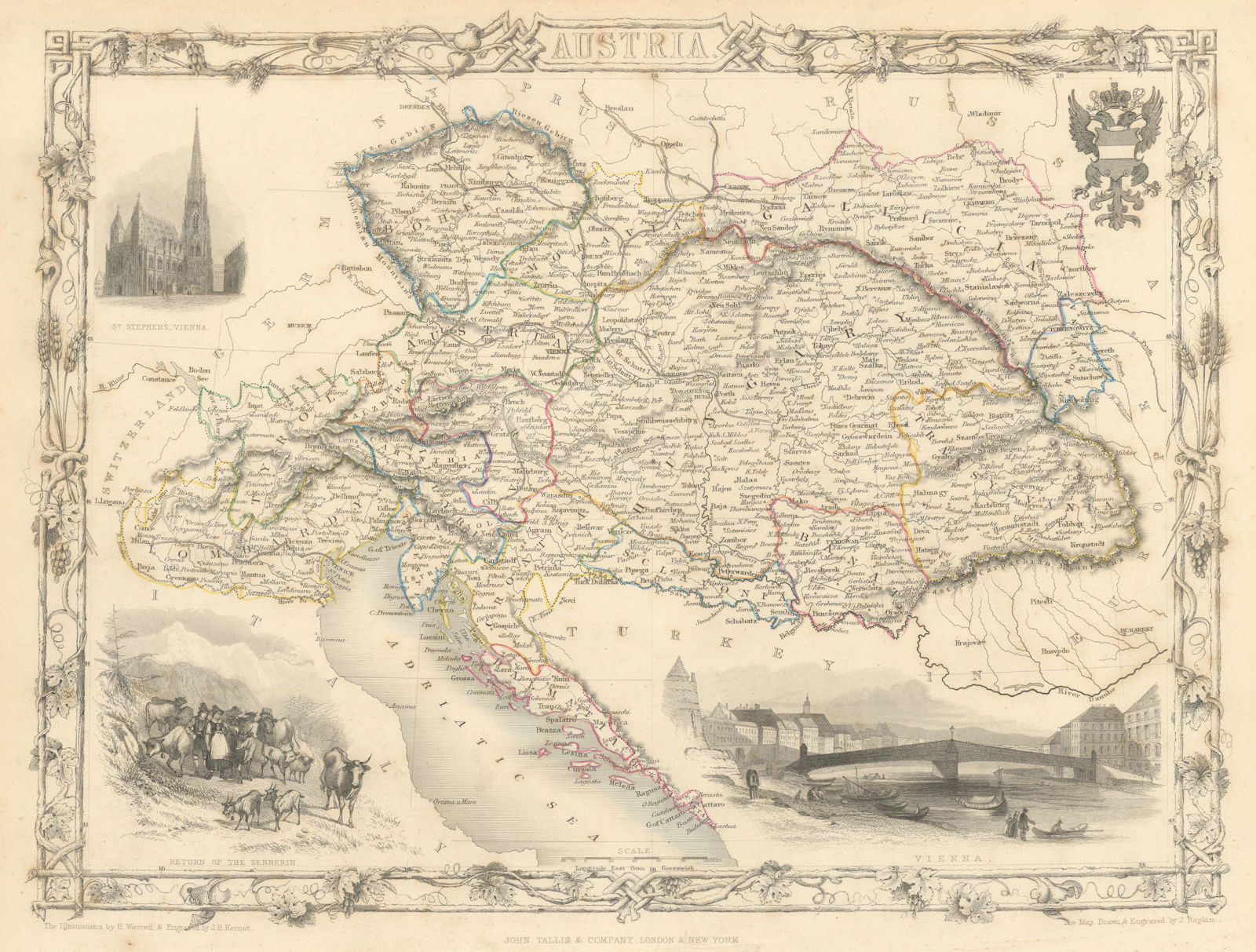 Associate Product AUSTRIAN EMPIRE. 'Austria'.Vienna views.Hungary Lombardy RAPKIN/TALLIS 1851 map
