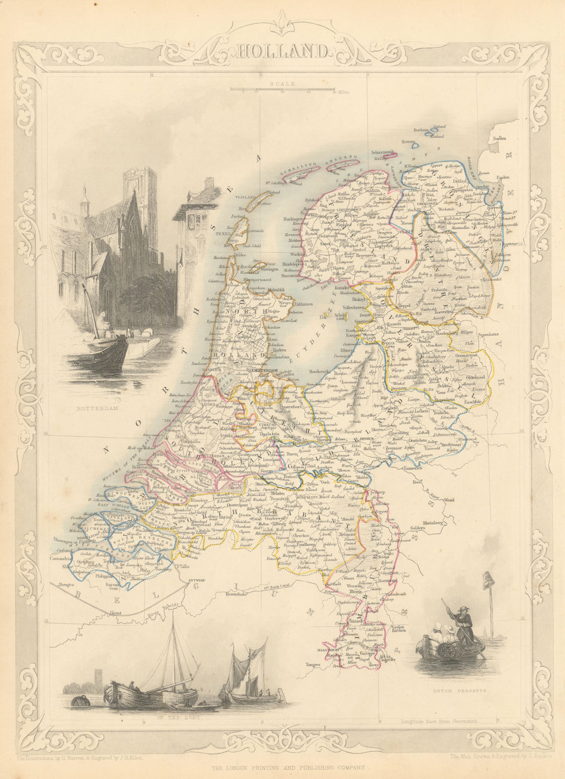 NETHERLANDS. 'Holland'. Provinces. Rotterdam view. TALLIS & RAPKIN 1851 map