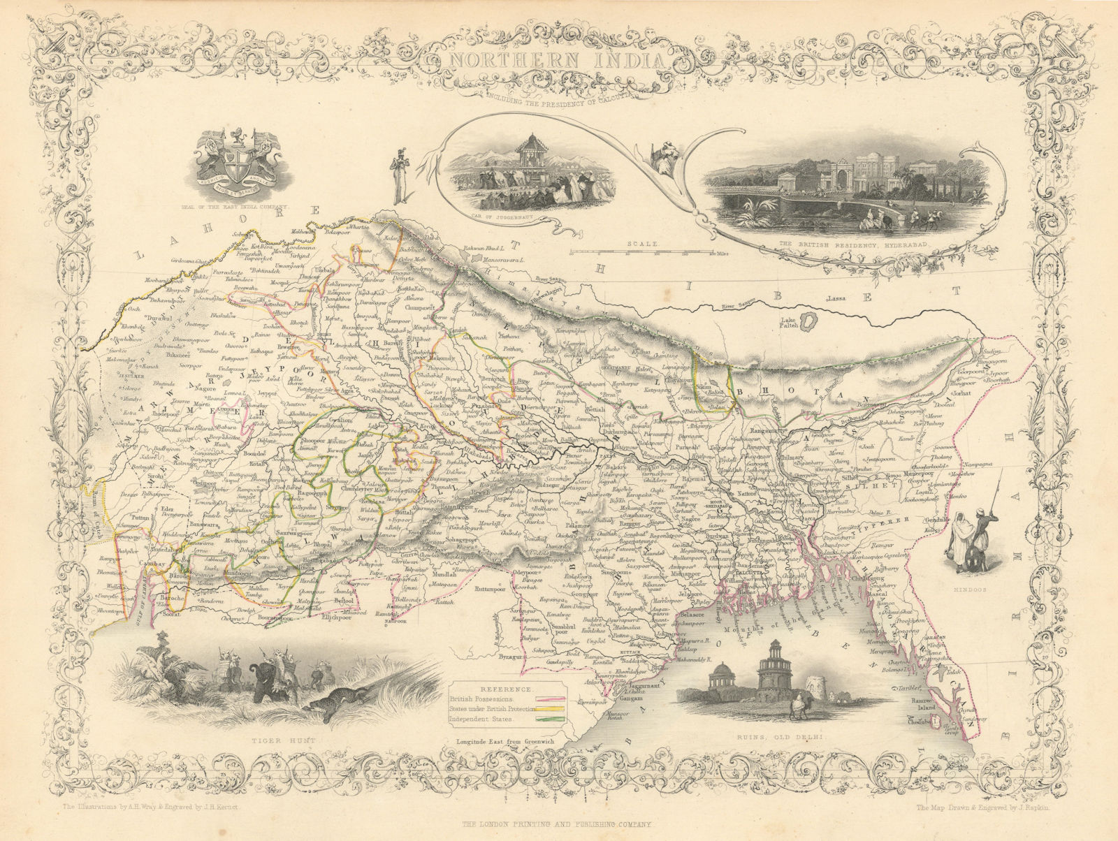 Associate Product NORTHERN INDIA. British colonies &c. Nepal Bhutan Bengal. RAPKIN/TALLIS 1851 map