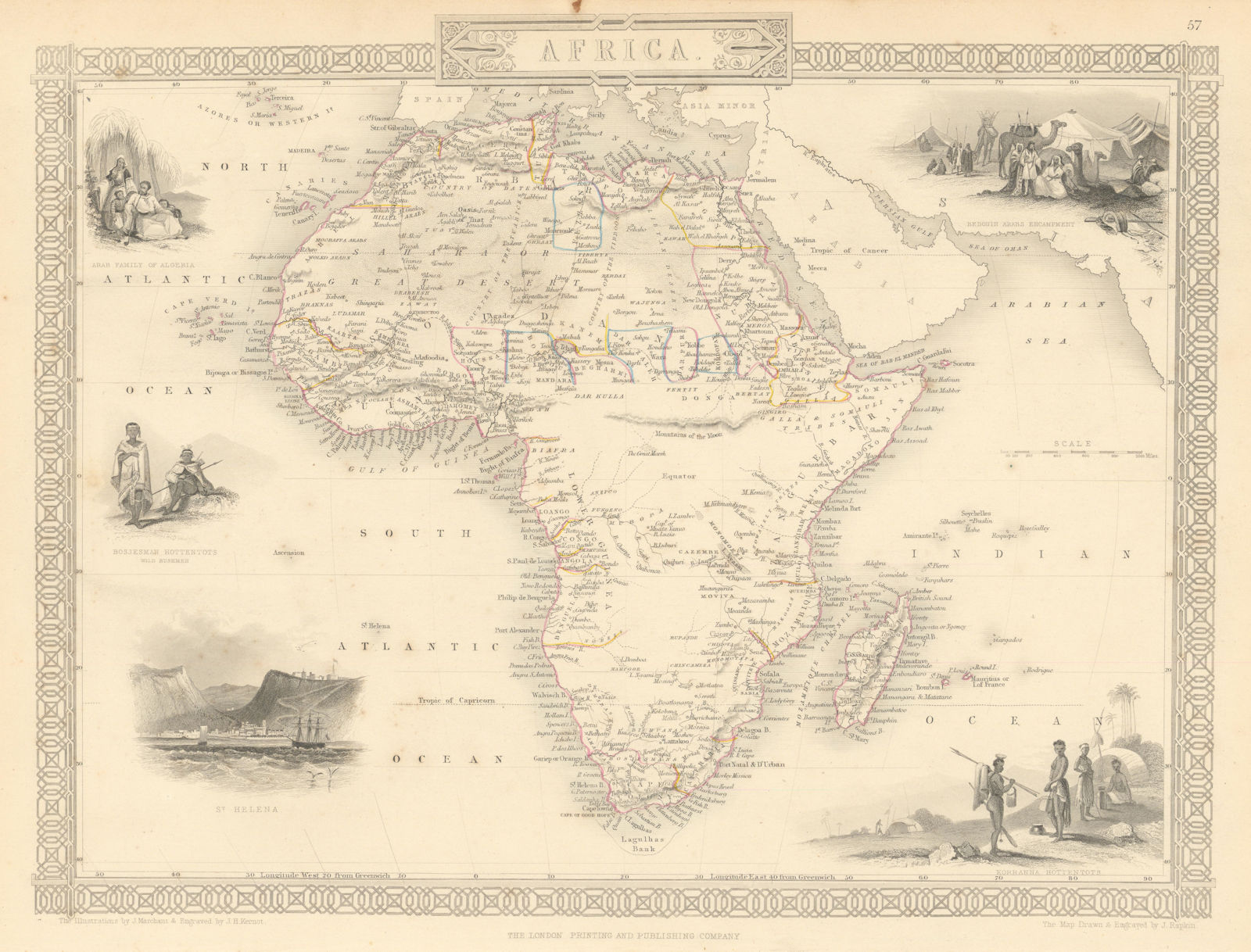 AFRICA. Shows Mountains of Kong/the Moon. Caravan routes. RAPKIN/TALLIS 1851 map