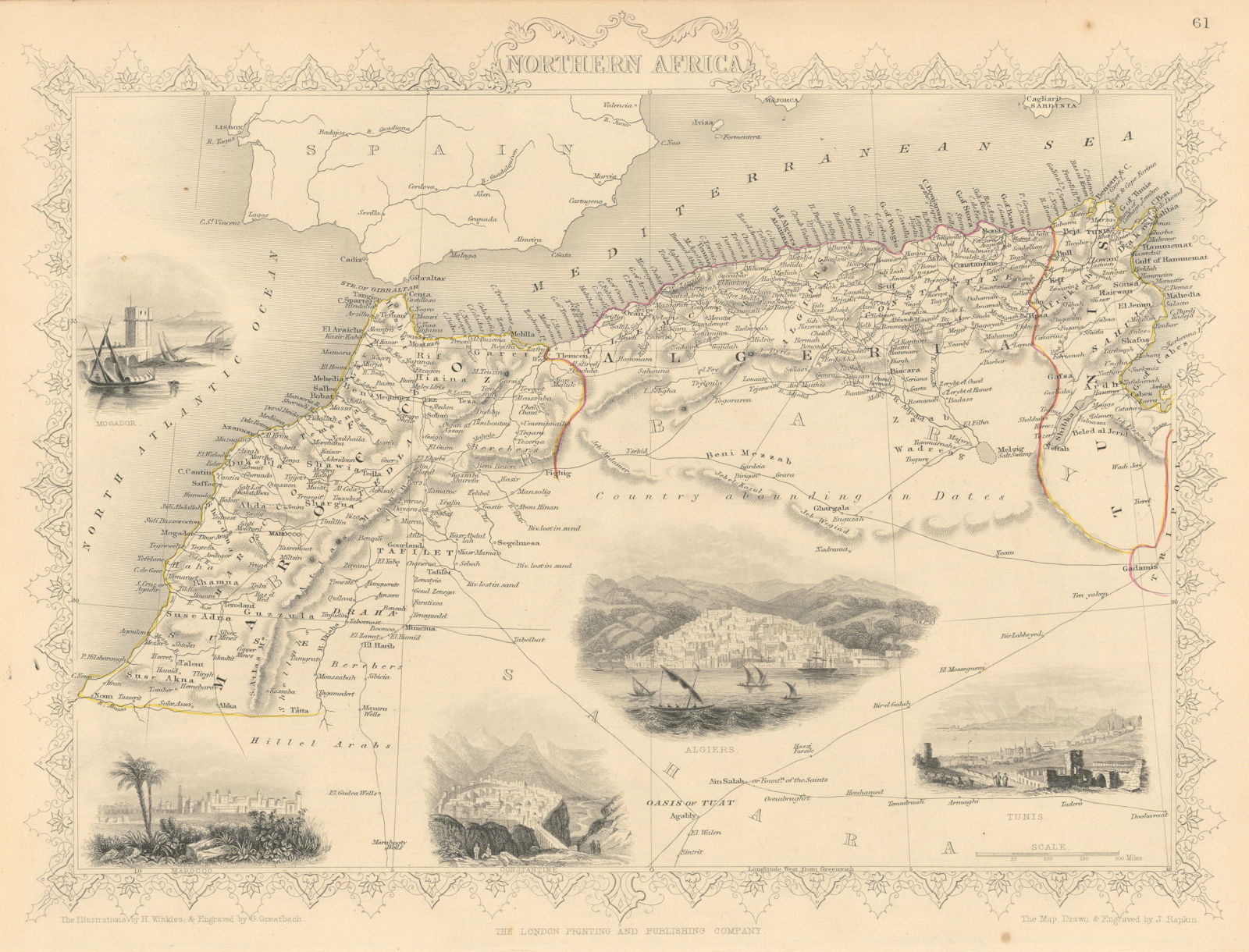 NORTHERN AFRICA. Morocco Tunisia Algeria. Caravan routes. RAPKIN/TALLIS 1851 map
