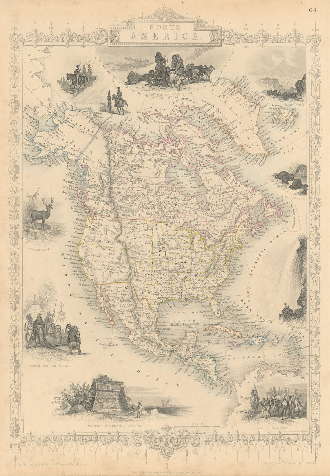 NORTH AMERICA. 31 US states. Texas with Republic border. RAPKIN/TALLIS 1851 map
