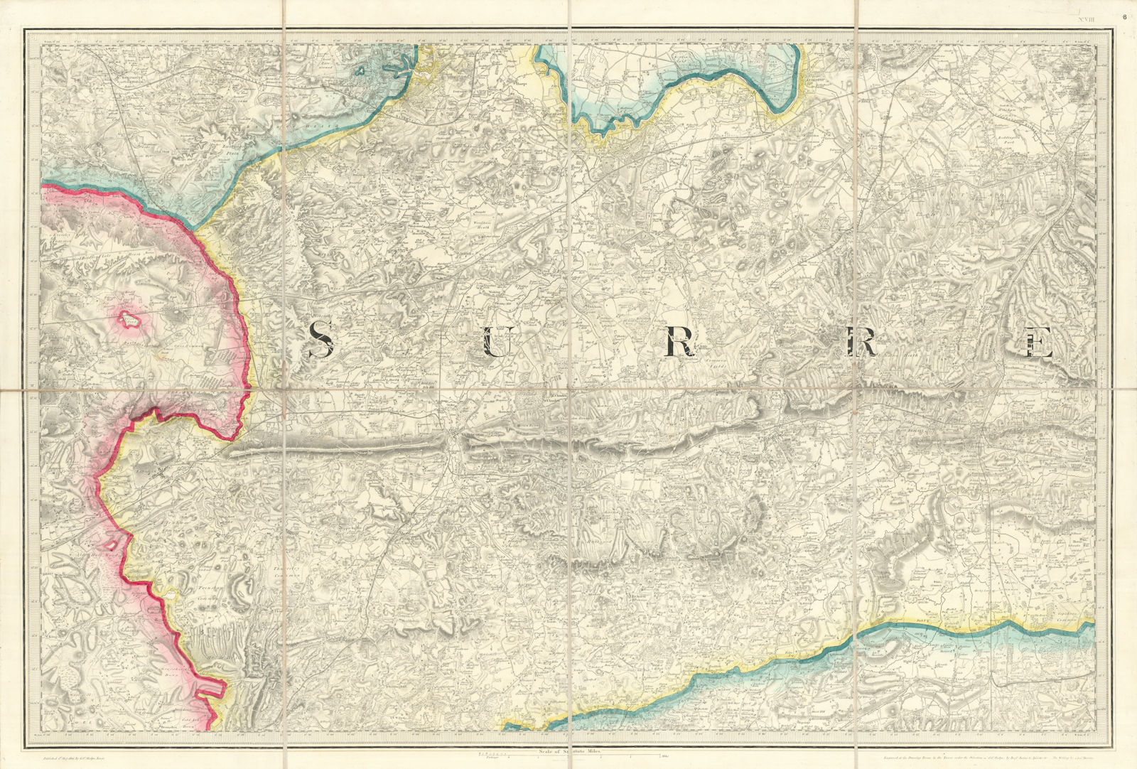 OS #8 North Downs, Surrey. Croydon Guildford Reigate Farnham Low Weald 1816 map