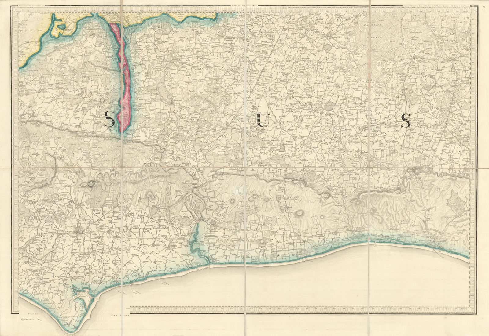 OS #9 Sussex Coast & South Downs. Brighton Arundel Chichester Worthing 1813 map