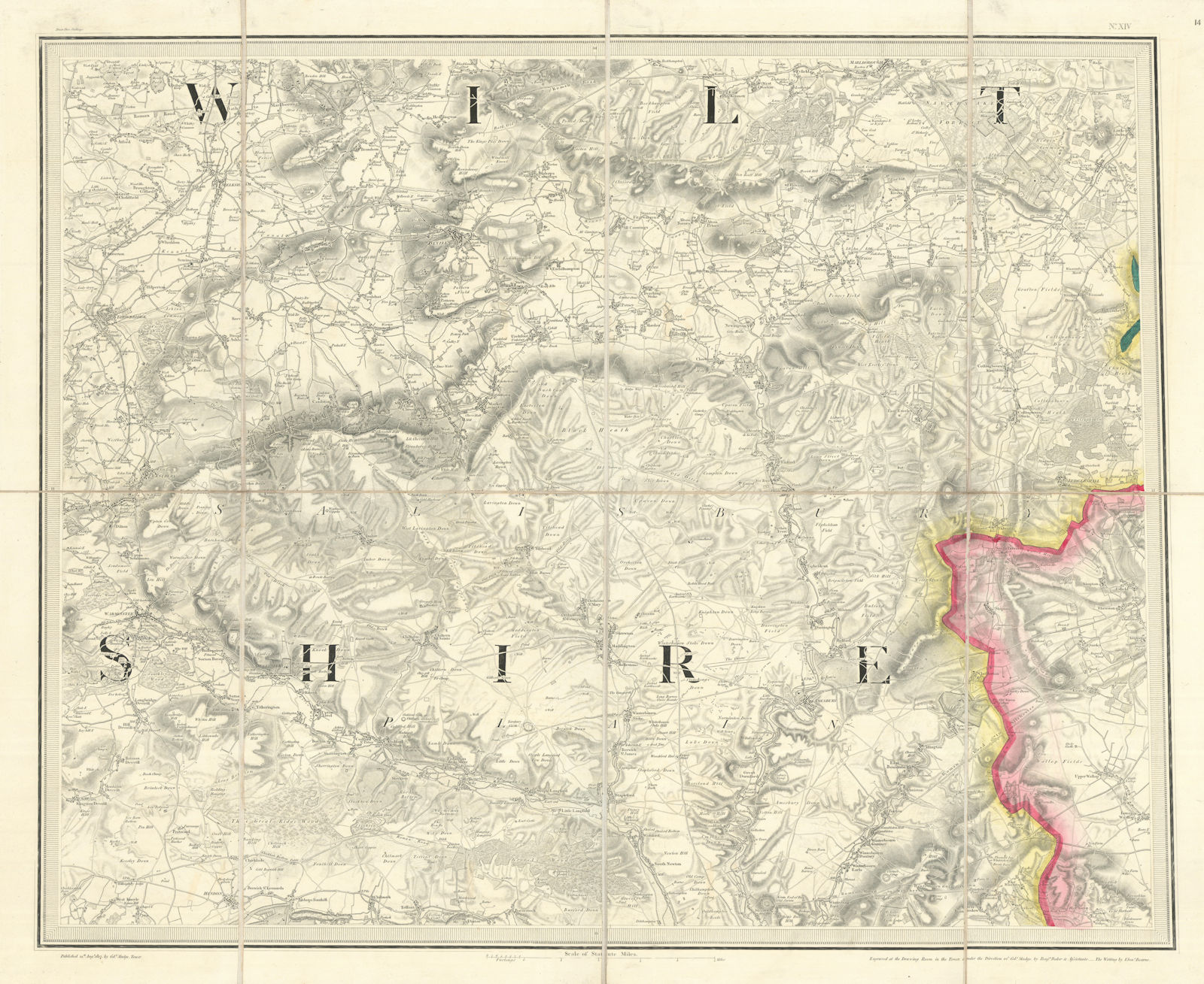 OS #14 Salisbury Plain & Wessex Downs. Marlborough Devizes Amesbury 1817 map