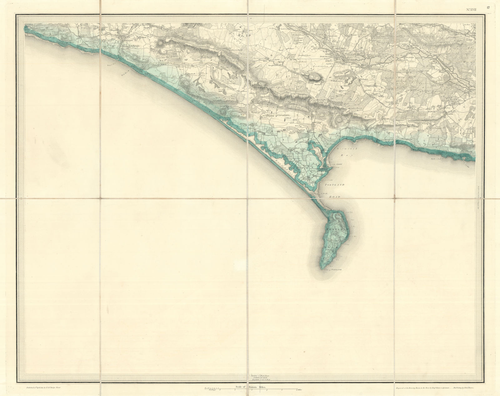 OS #17 Chesil Beach & Portland. Dorchester Weymouth Bridport Dorset 1811 map