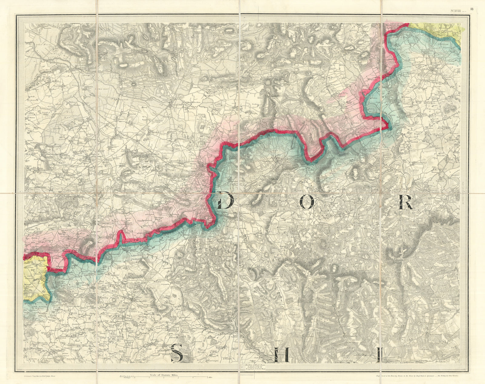 OS #18 Yeovil Scarplands & Somerset Hills. Crewkerne Sherborne  Dorset 1811 map