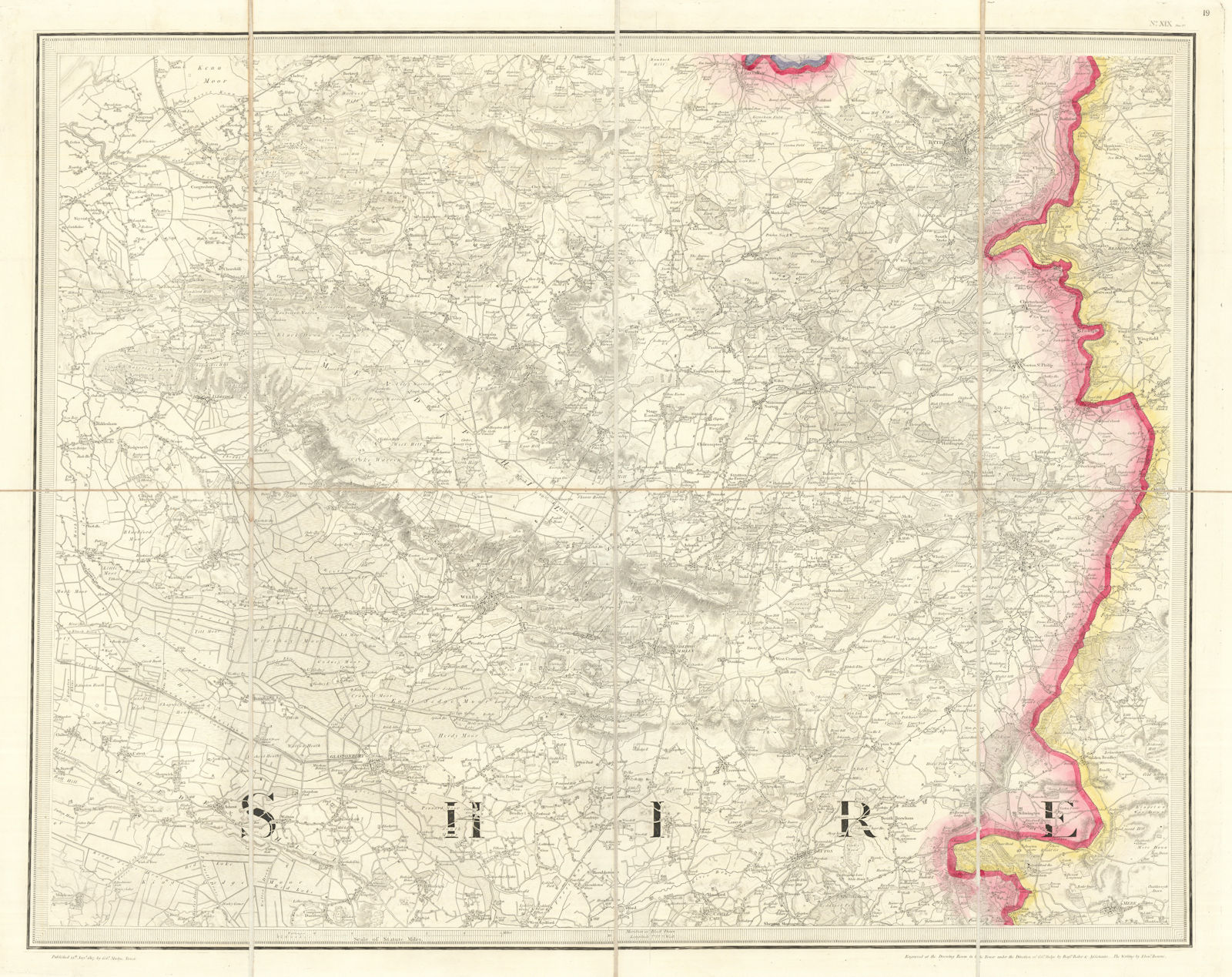 OS #19 Mendip Hills & South Cotswolds. Bath Wells Glastonbury Somerset 1817 map