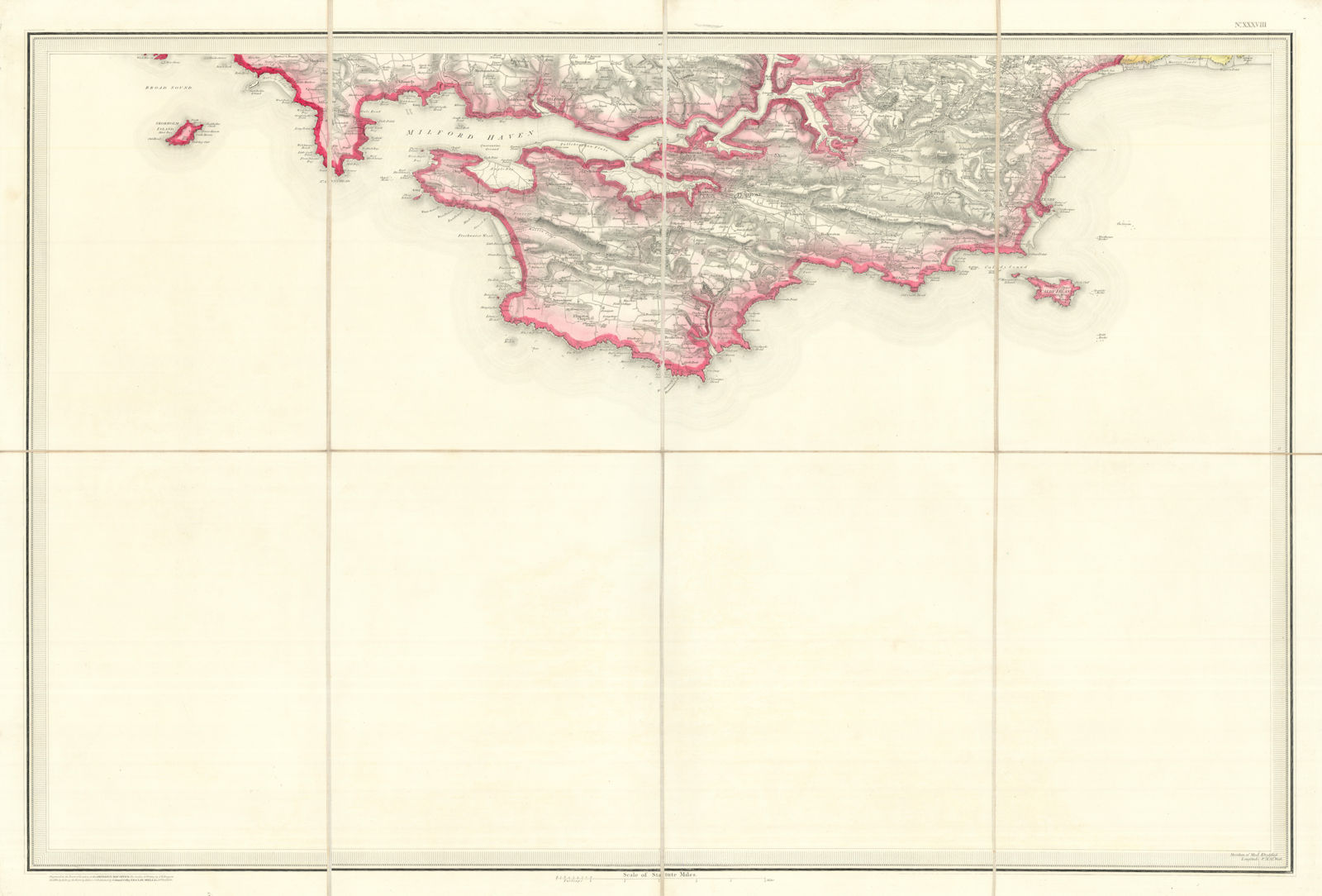 OS #38 Milford Haven & South Pembrokeshire Coast. Pembroke Dock Tenby 1839 map