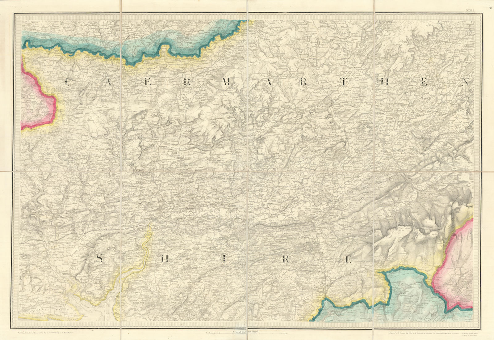 OS #41 Tywi/Towey valley. Carmarthenshire. Llandeilo Llandovery 1831 old map