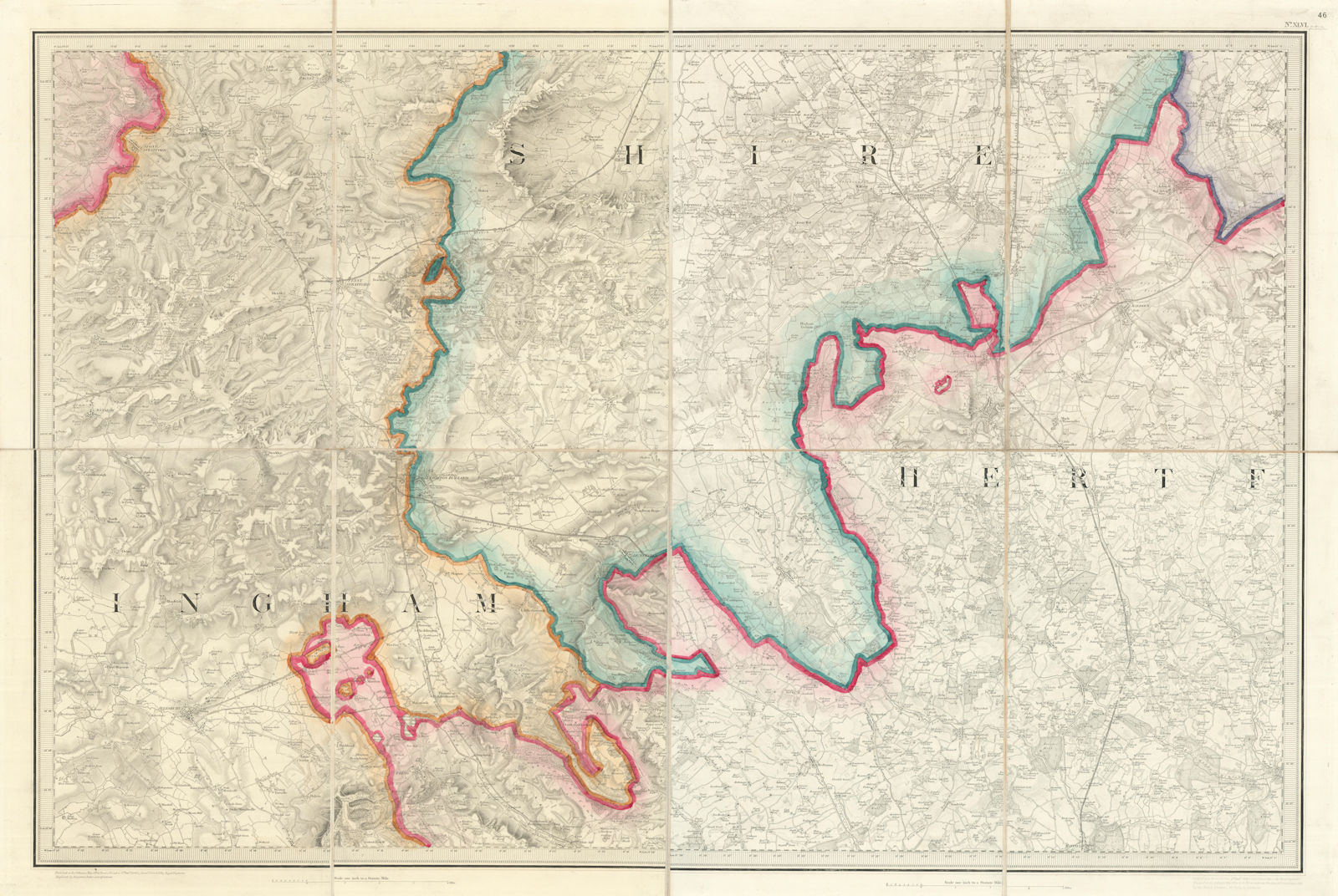 OS #46 North Chilterns. Tring Aylesbury Dunstable Luton Hatfield Woburn 1834 map