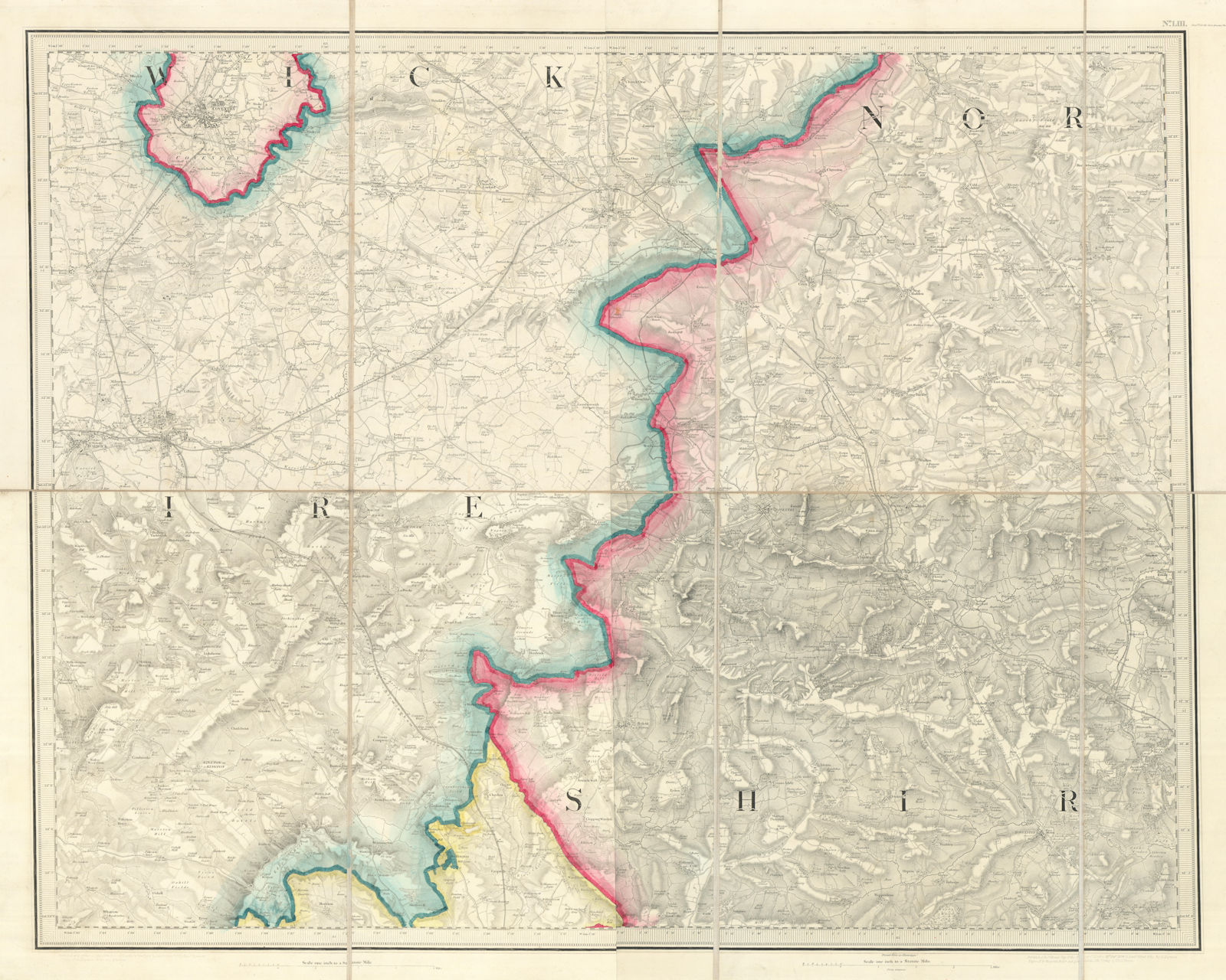 OS #53 Northamptonshire Uplands, Dunsmore & Feldon. Warwick Coventry 1834 map