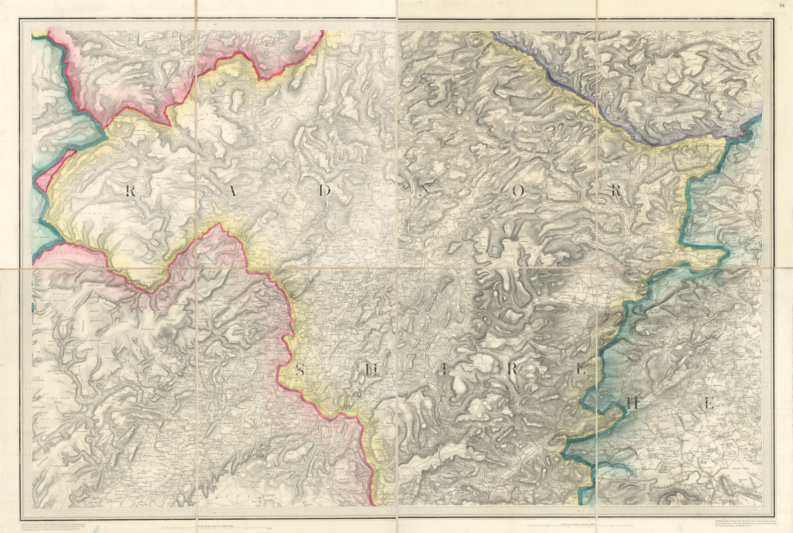 OS #56 Radnorshire Hills & Cambrian Mountains. Rhayader Clun Presteign 1833 map