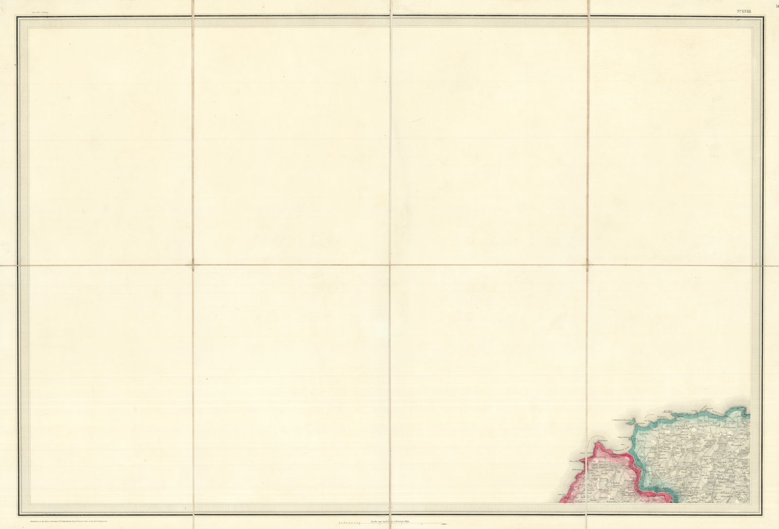 Associate Product Ordnance Survey #58 Cardigan Coast. Teifi Valley. Pembrokeshire 1834 old map