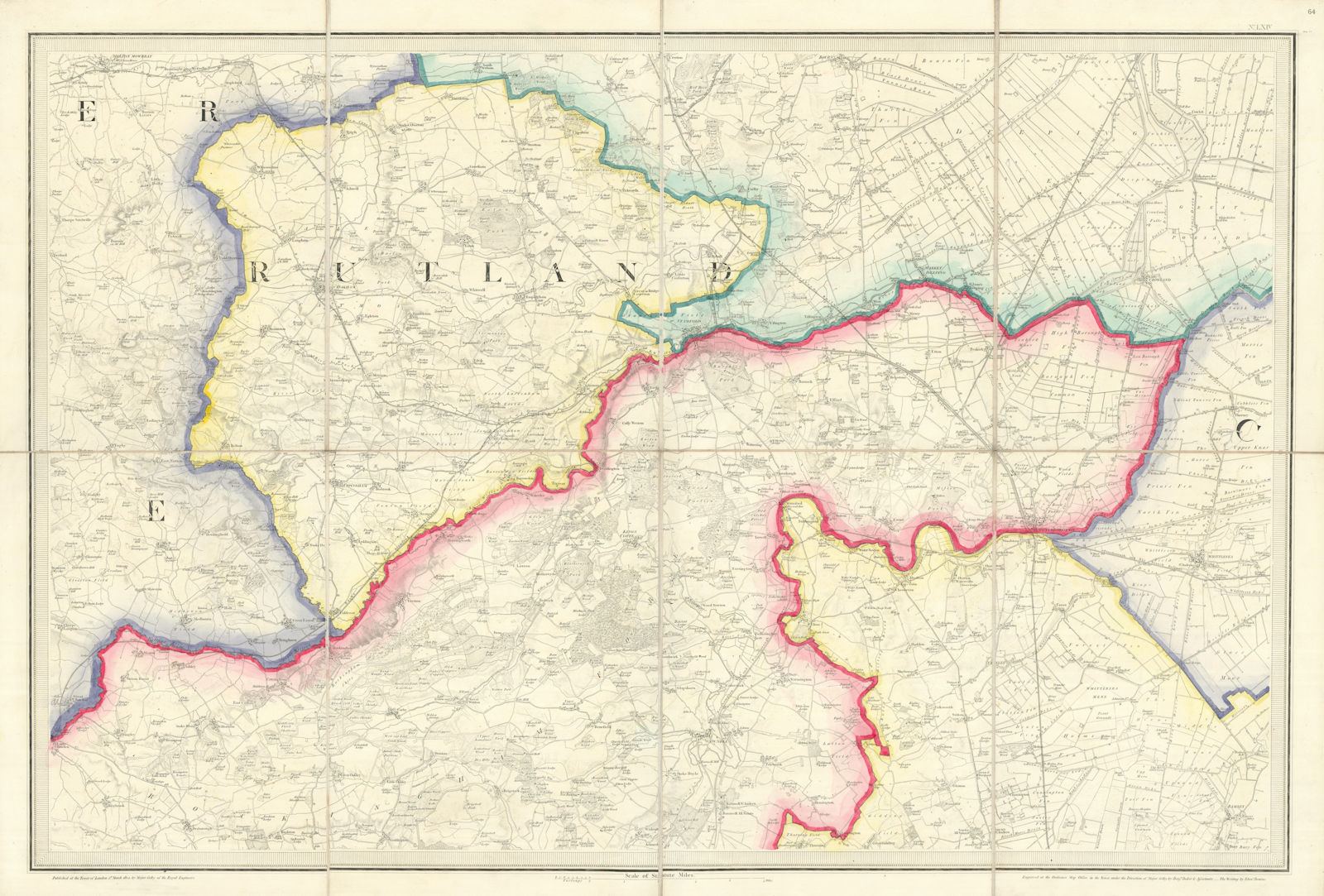 OS #64 Rockingham Forest, Fens & Rutland. Oakham Peterborough Stamford 1824 map