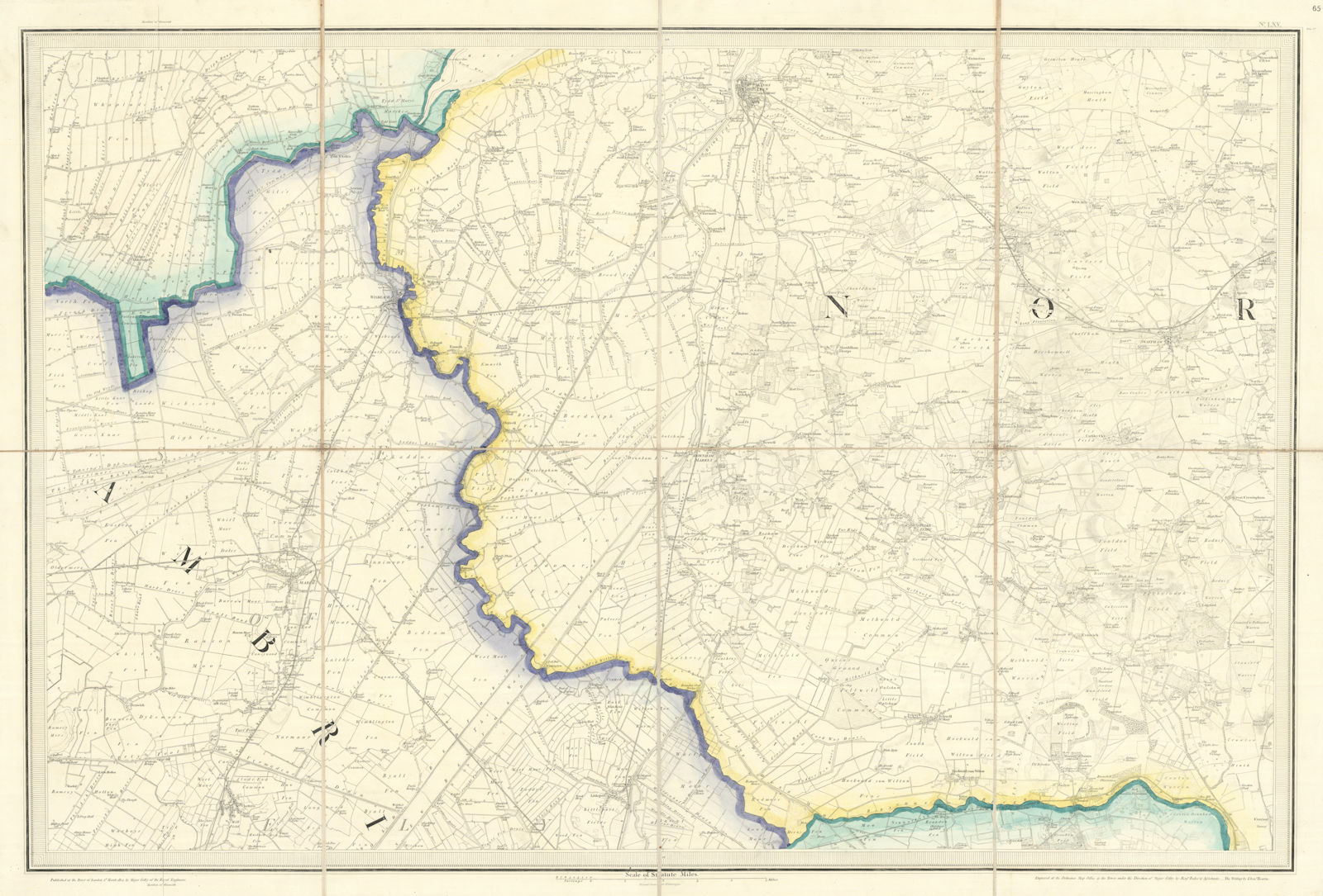 OS #65 The Fens & Brecks. King's Lynn Swaffham Norfolk Cambridgeshire 1824 map