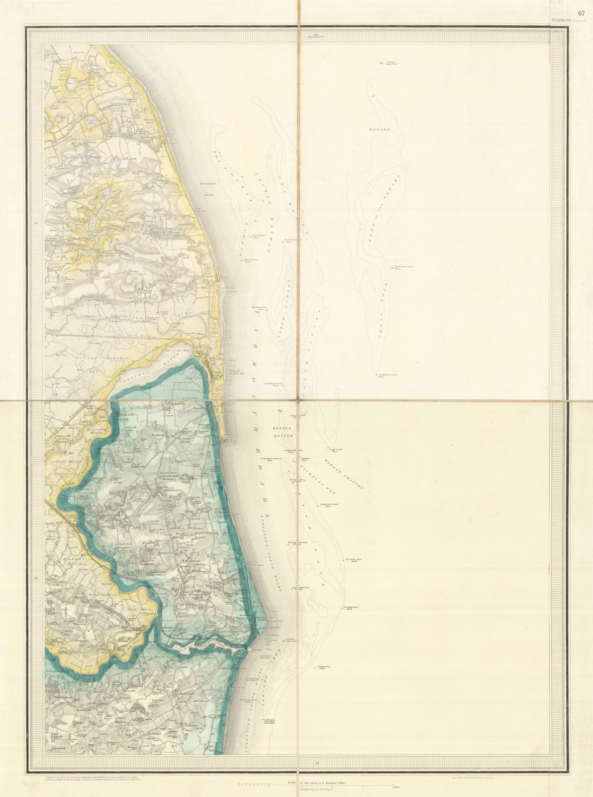 OS #67 Suffolk Coast Norfolk Broads. Great Yarmouth Lowestoft Gorleston 1837 map