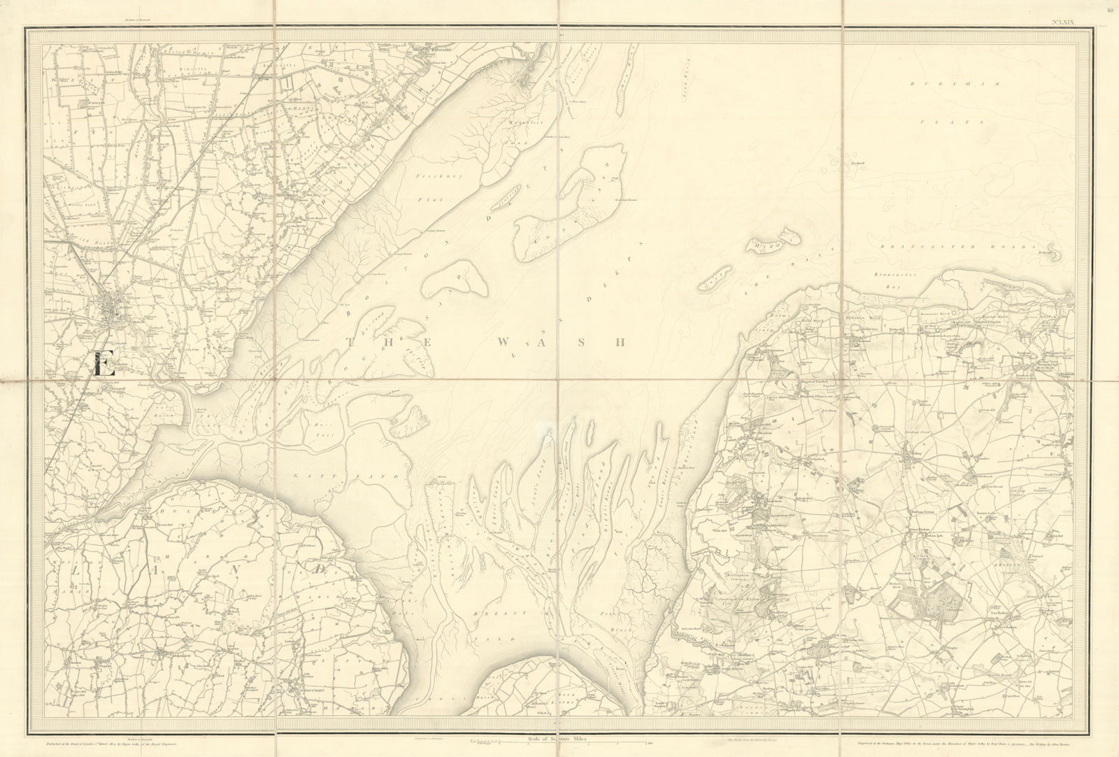 OS #69 The Wash & Fens. Boston Hunstanton Docking Norfolk Lincolnshire 1824 map