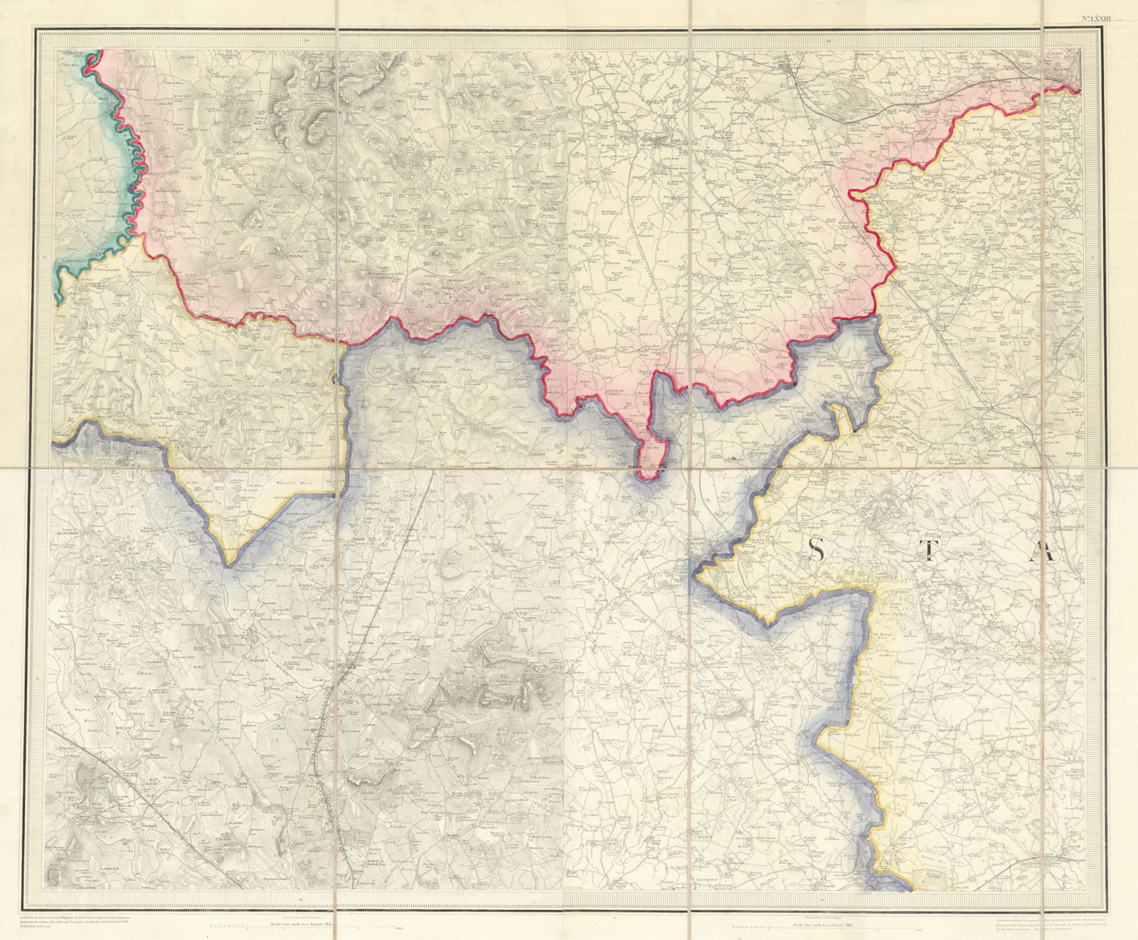 OS #73 Shropshire Cheshire & Staffordshire Plain. Malpas Crewe Nantwich 1833 map