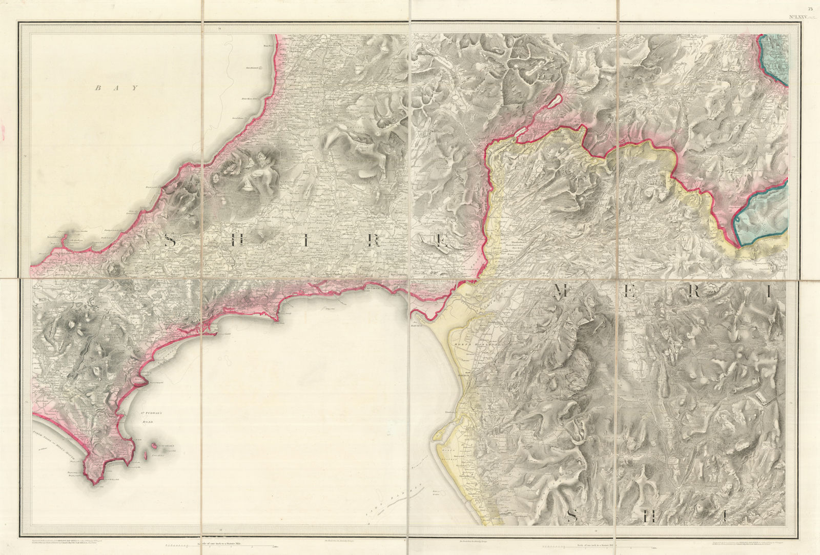 OS #75 Llyn, Tremadoc Bay & North Snowdonia. Betws-y-Coed Harlech 1840 old map