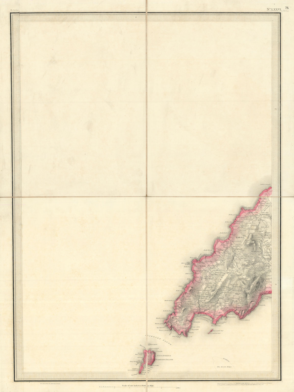 OS #76 Llyn. Aberdaron Rhiw Tudweiliog Bardsey Island Carnarvonshire 1840 map