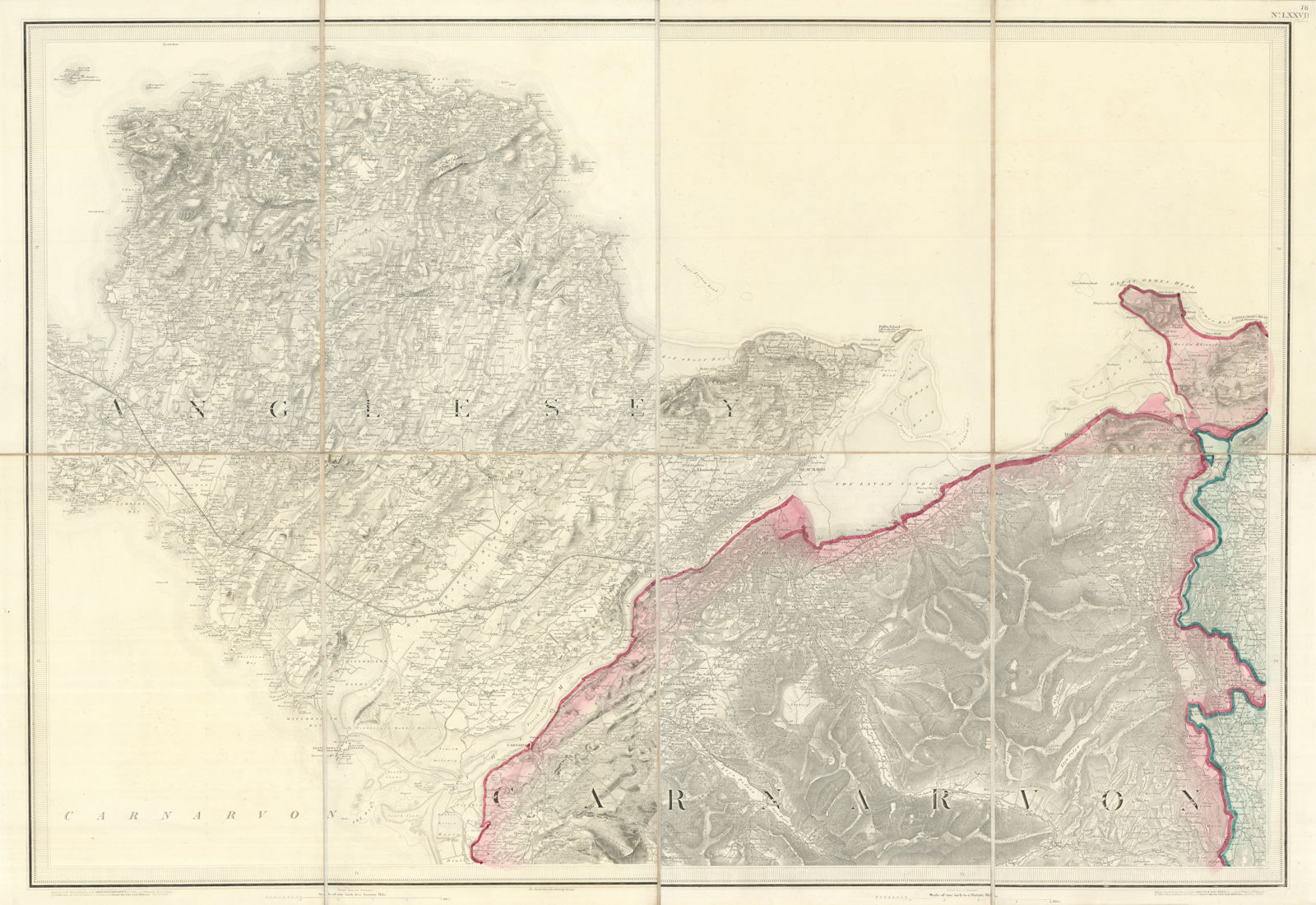 OS #78 Anglesey, Arfon, North Snowdonia & Conwy Valley. Caernarfon 1841 map