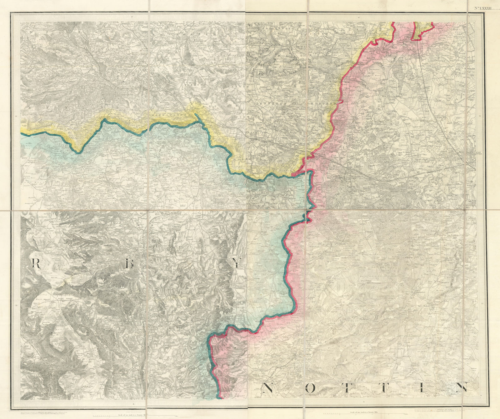 OS #82 Sherwood, Coalfields & Pennines/Peak Fringe. Sheffield Worksop 1840 map