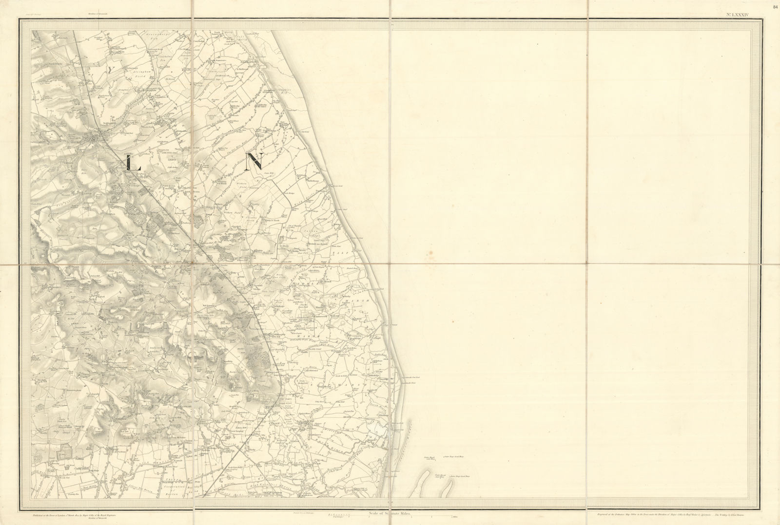 OS #84 Lincolnshire Wolds, Coast & Marshes. Louth Burgh Saltfleet  1824 map