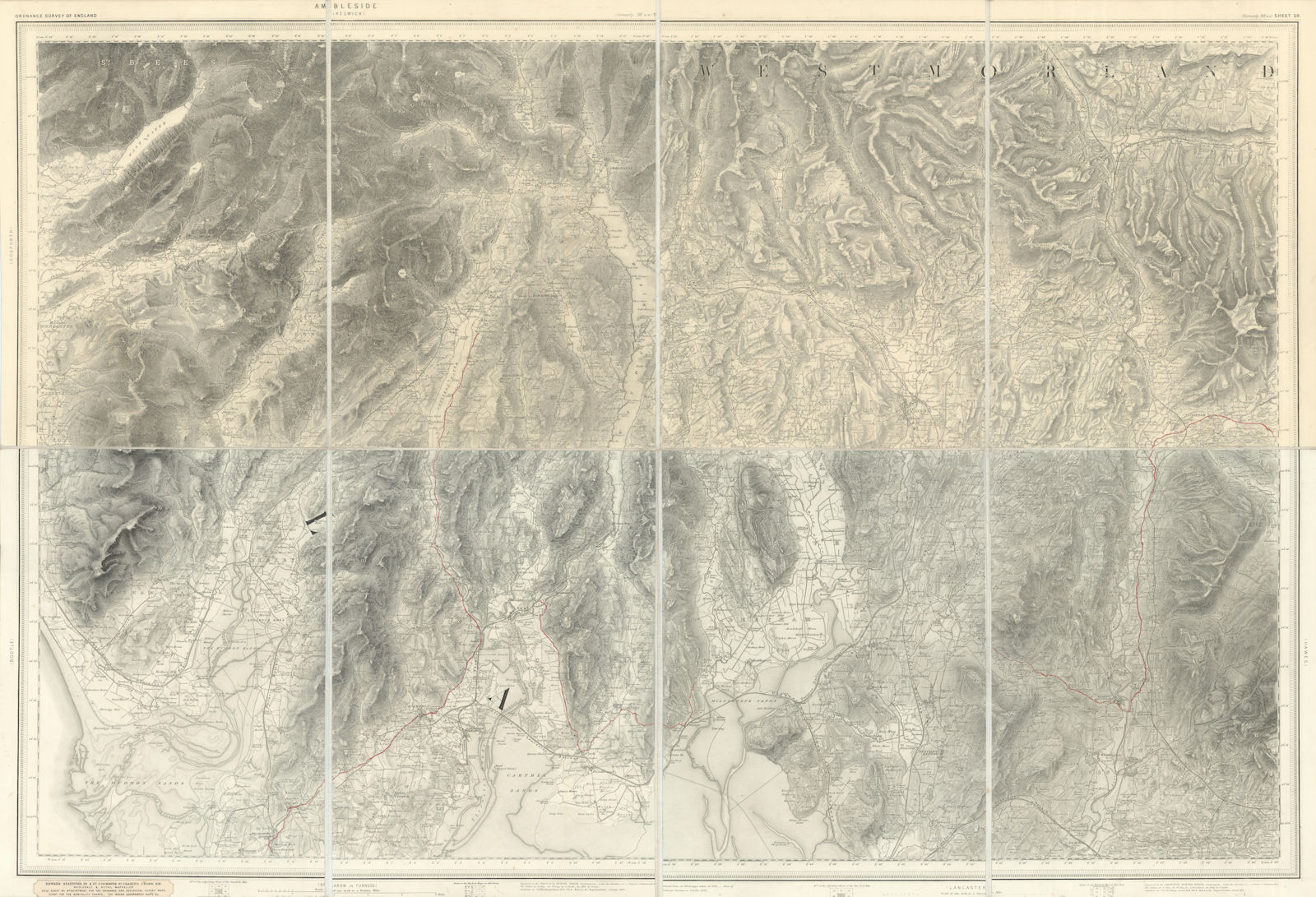 OS #98 Lake District South & Cumbria Fells. Ambleside Windermere Kendal 1883 map
