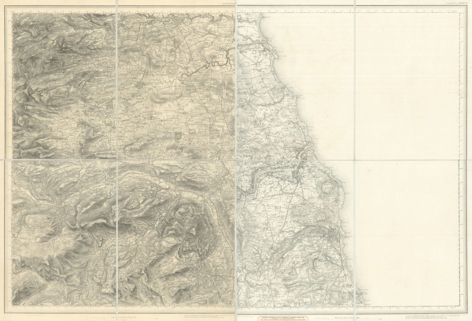 OS #105 Tyneside, Wearside & North Pennines. Newcastle Sunderland 1871 old map