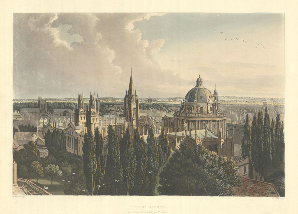 View of Oxford, taken from New College Tower. Ackermann's Oxford University 1814